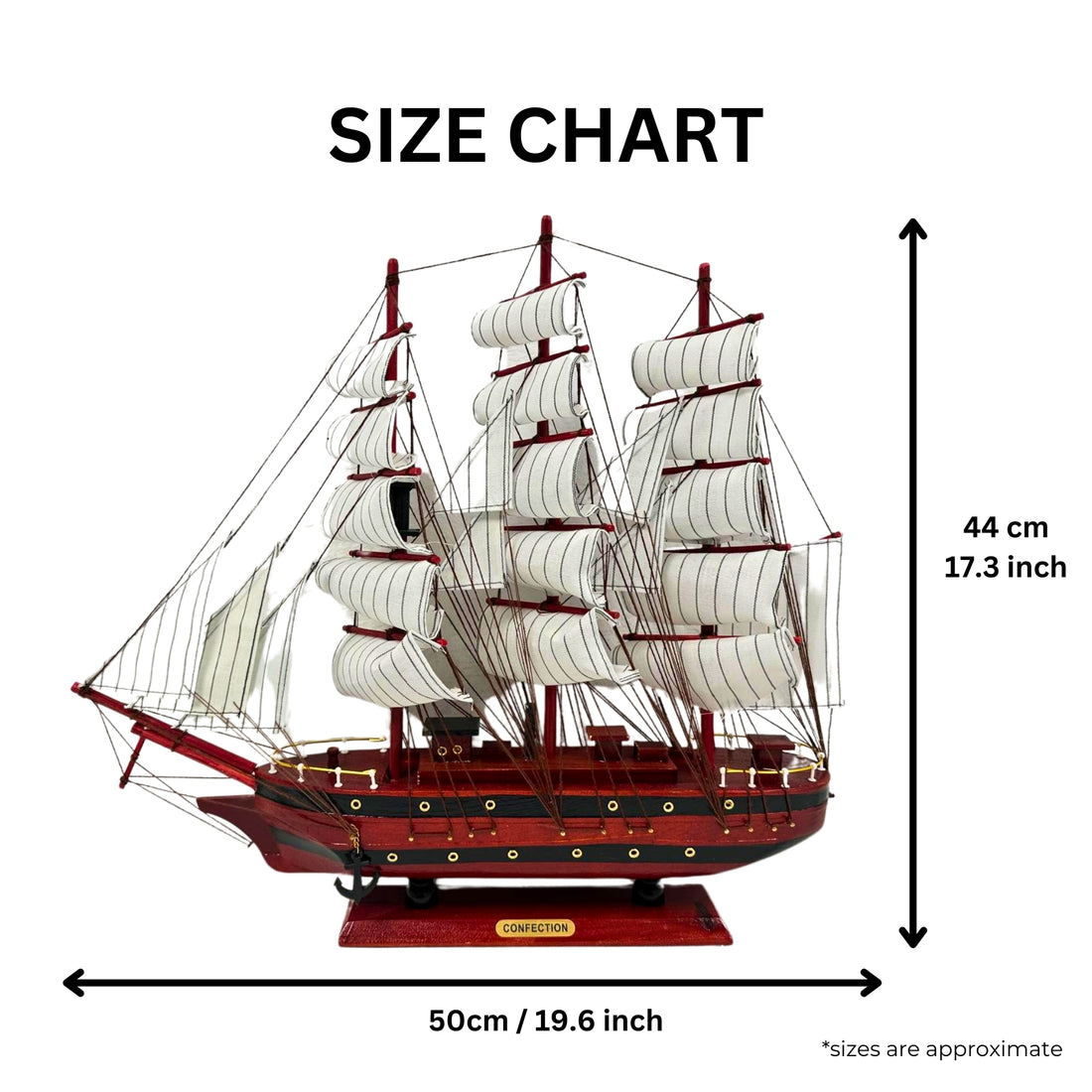 Confection Model Ship 1a With Display Stand Assembled 50cm Handmade