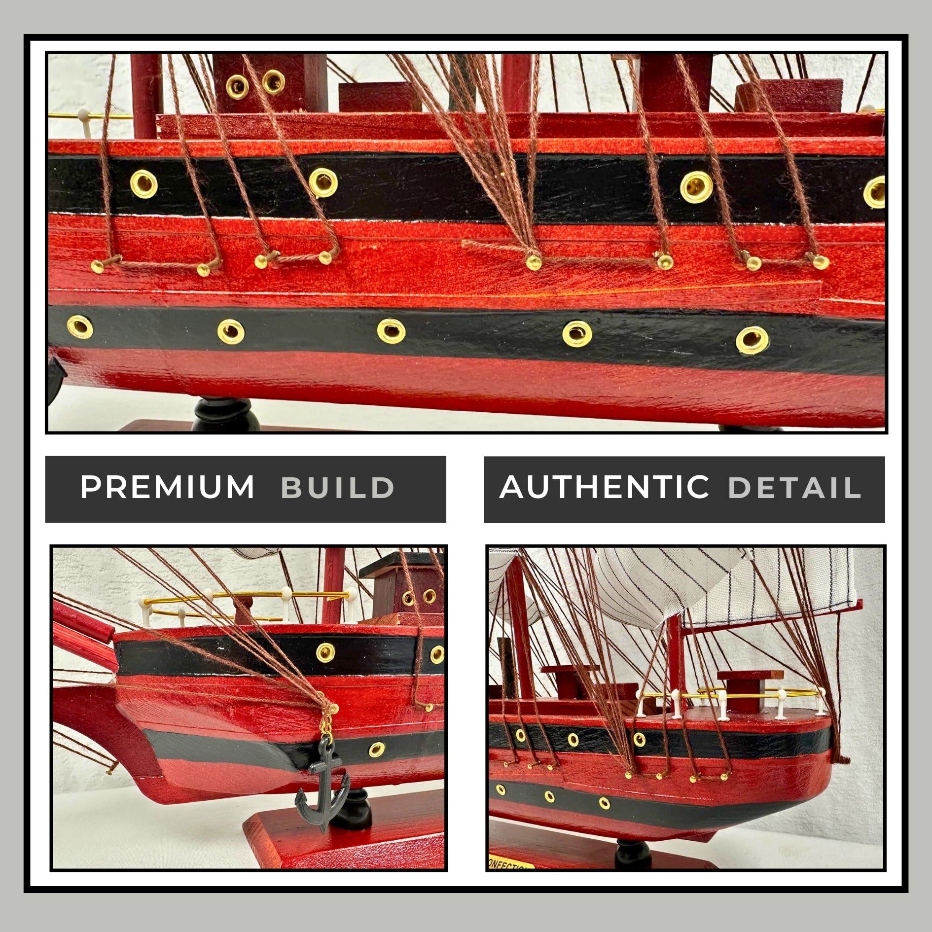 Confection Model Ship 1a With Display Stand Assembled 50cm Handmade