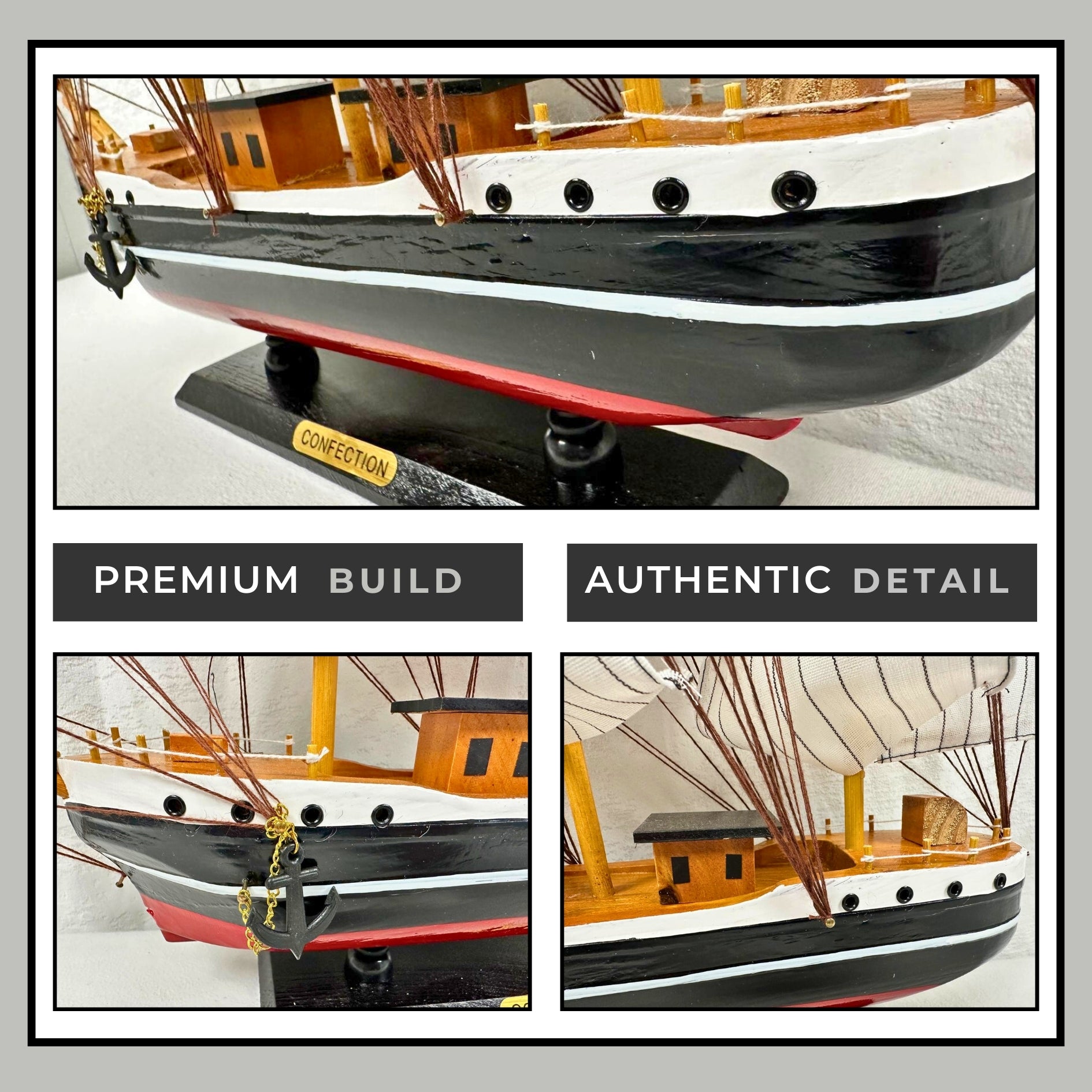 Confection Model Sea Ship 1b Display Stand Assembled 48cm Handmade