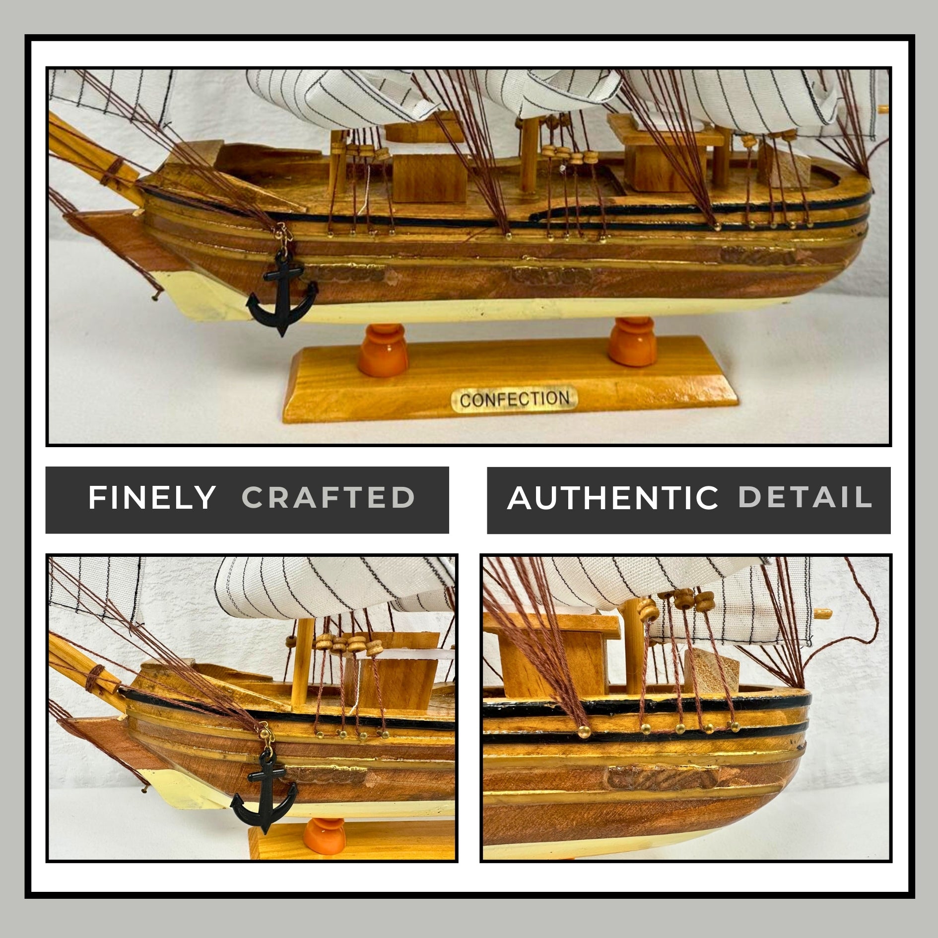 Confection Model Ship 1c With Display Stand Assembled Handmade