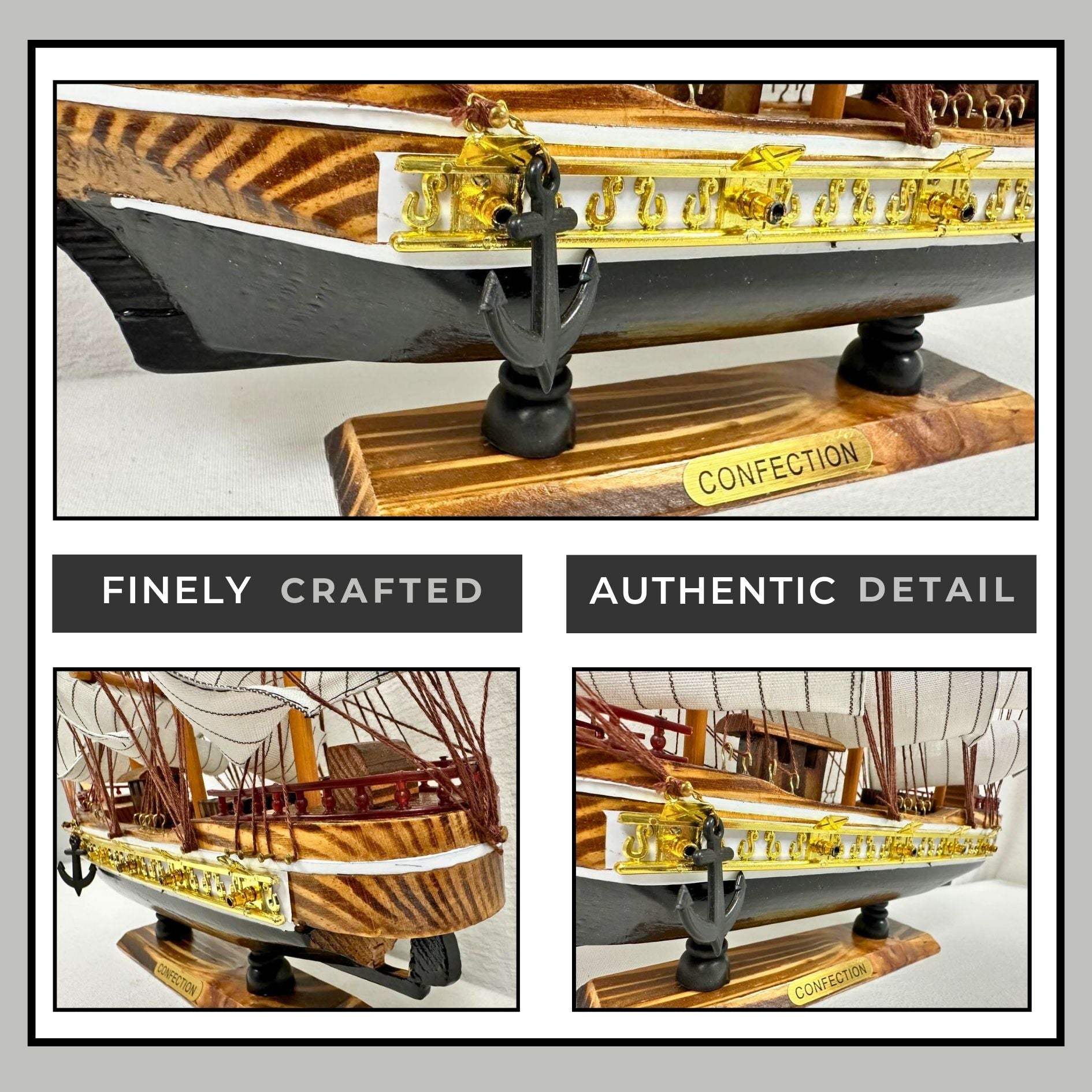 Confection Model Ship 1d With Display Stand Assembled Handmade