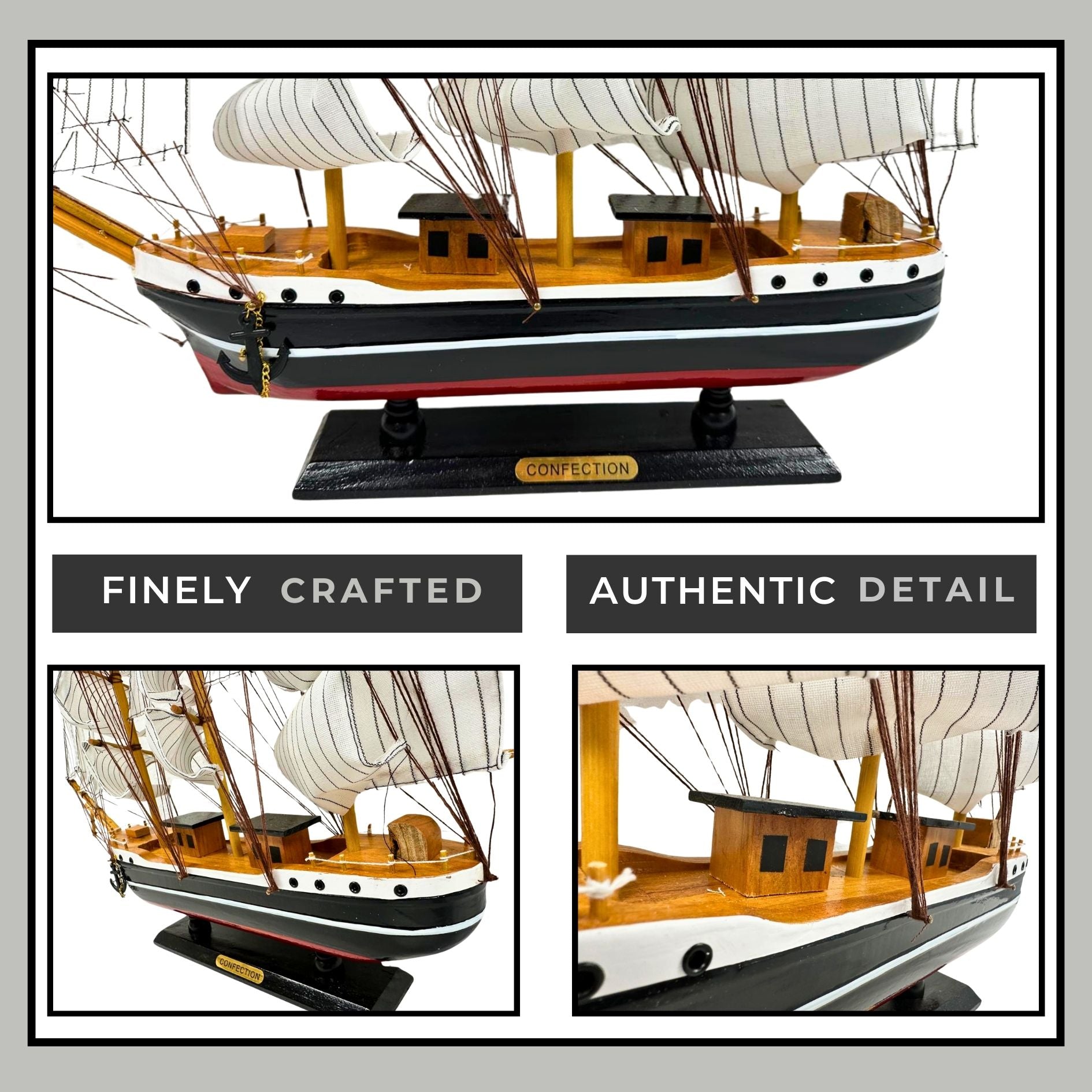 Confection Model Ship 1e With Display Stand Assembled Handmade