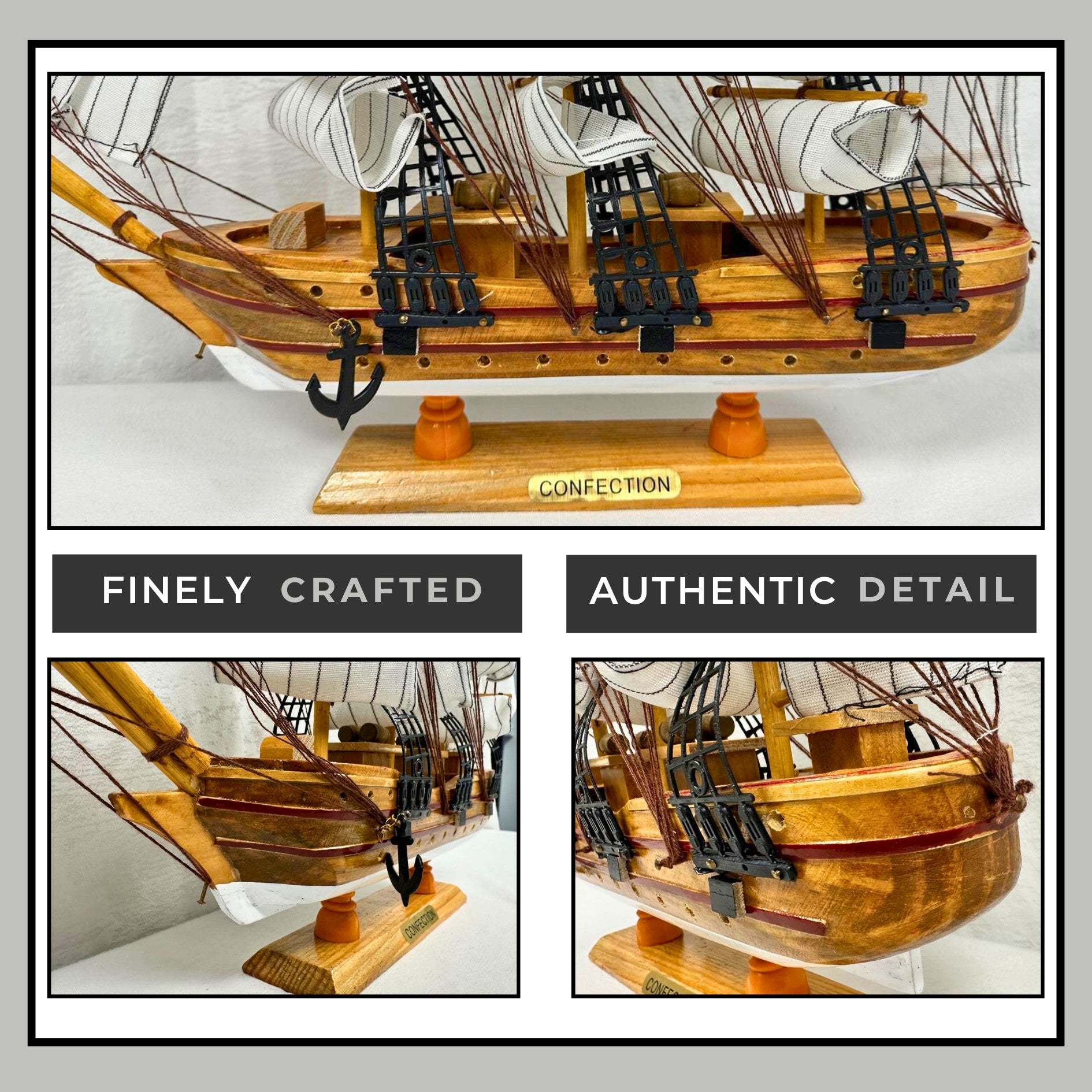 Confection Model Ship 1f With Display Stand Assembled Handmade