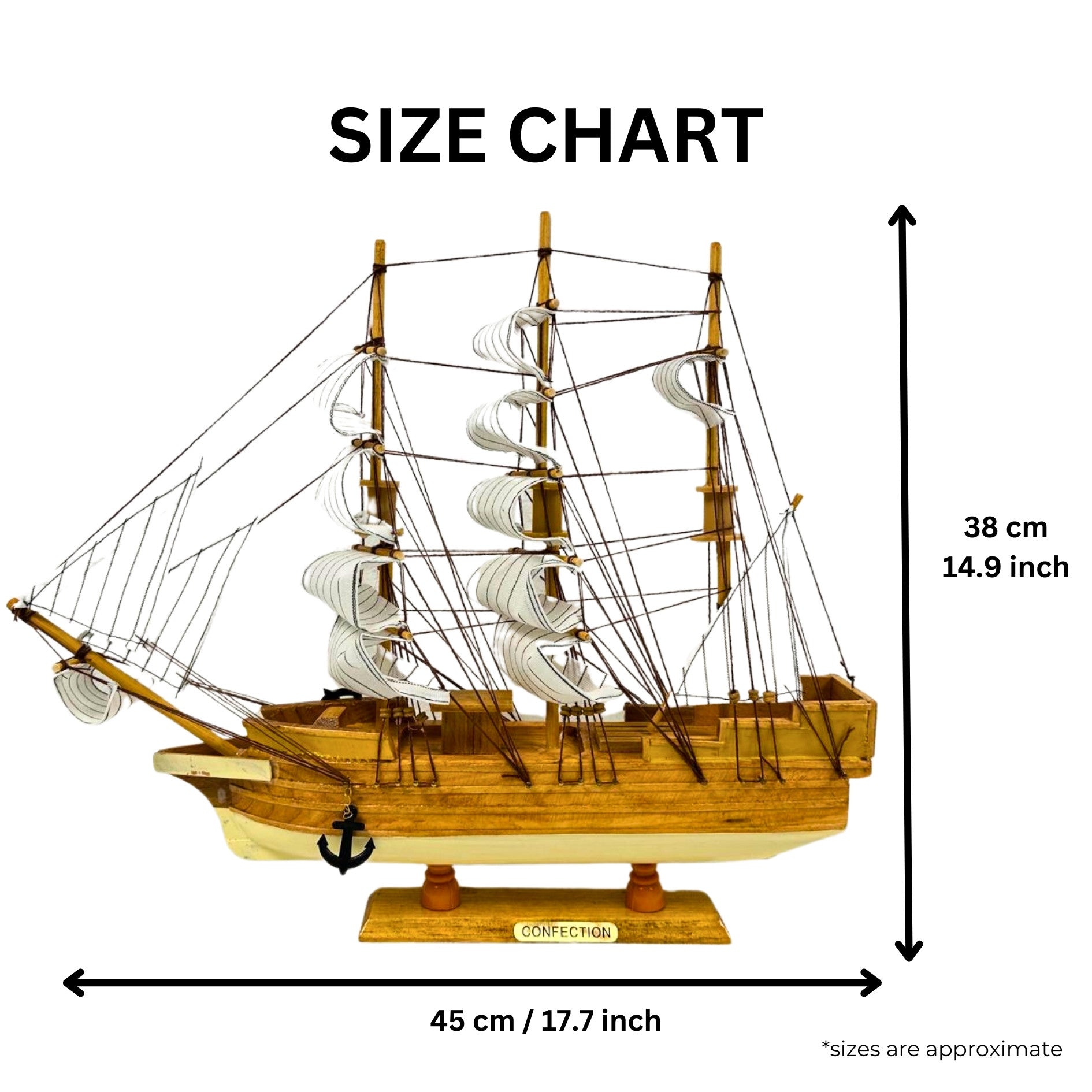 Confection Model Sea Ship 1g Display Stand Assembled 38cm Handmade
