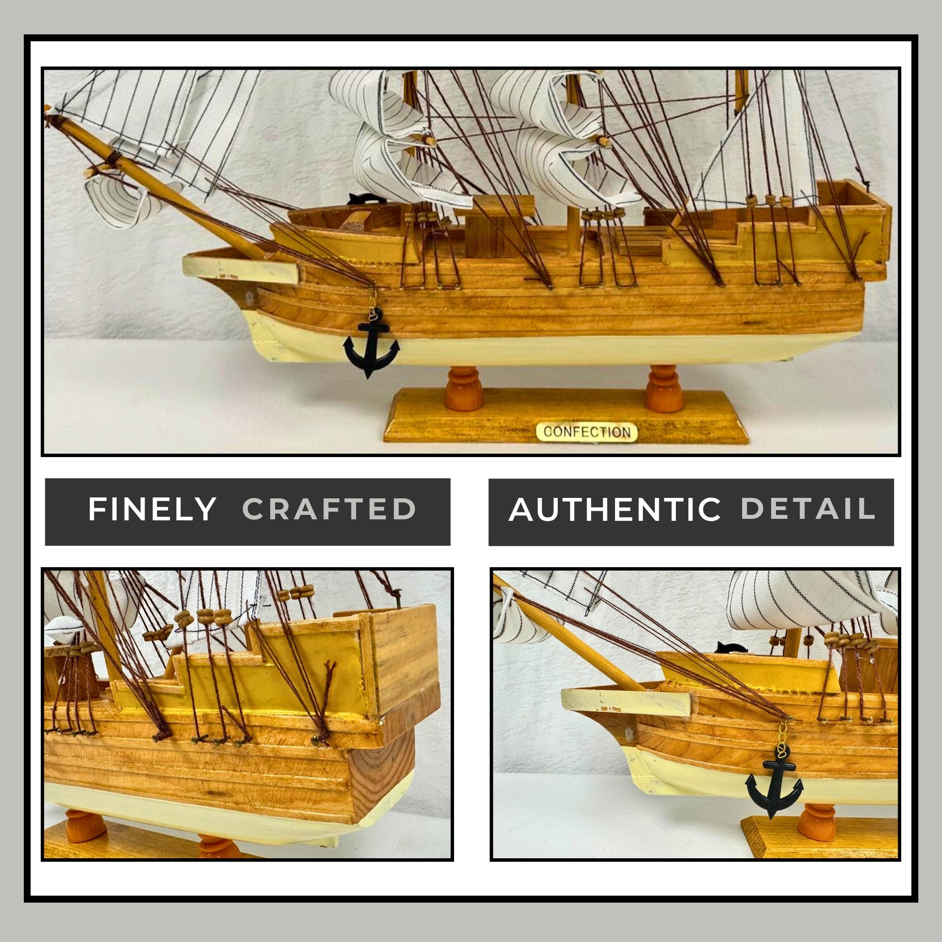 Confection Model Sea Ship 1g Display Stand Assembled 38cm Handmade