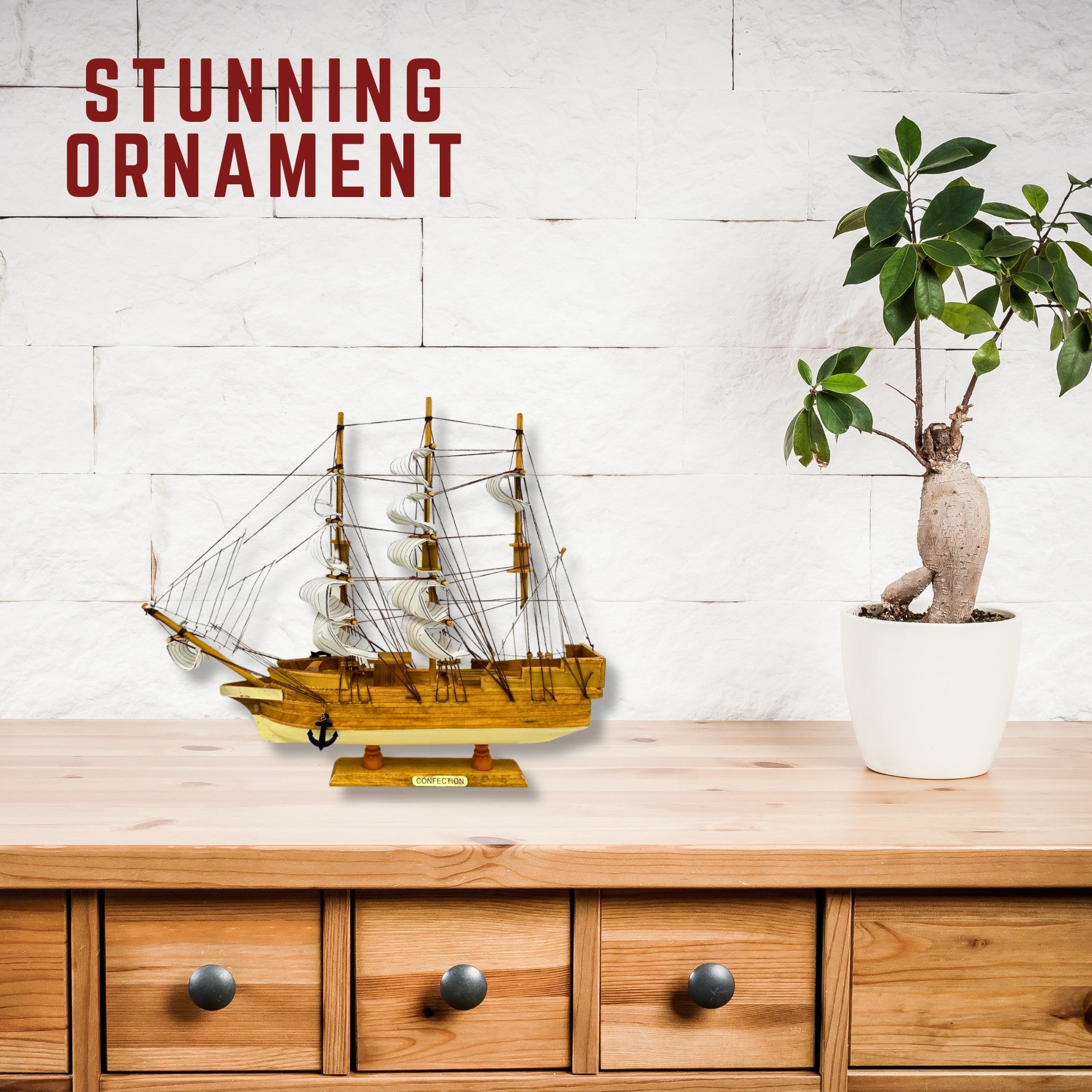 Confection Model Sea Ship 1g Display Stand Assembled 38cm Handmade