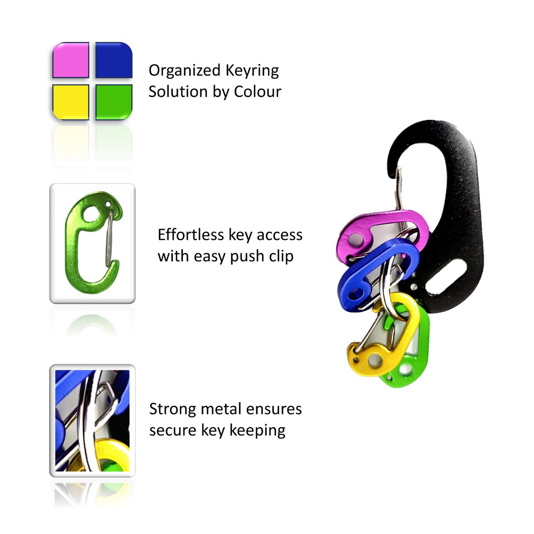 Key Organisers – Multiclip Quick Release Colour Keyring Keychain 12-Pack