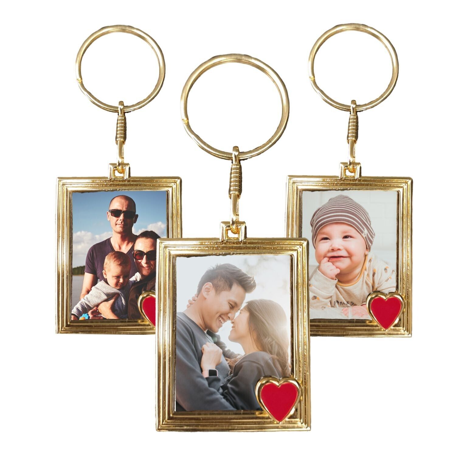 Heart Keyring Photo Frame Gold – Gift men women dad mum key ring fobs keys