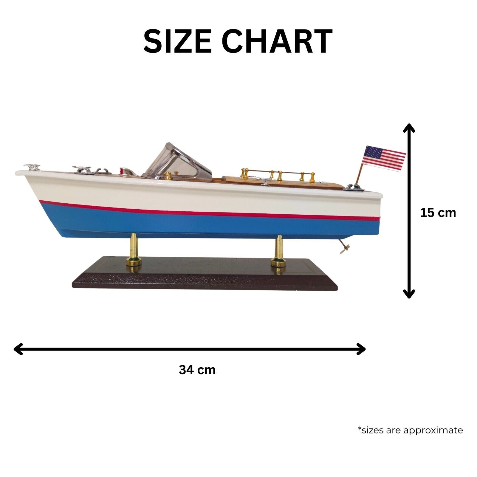 Handcrafted Wooden Model Speed Boat with Stand Personalize Option