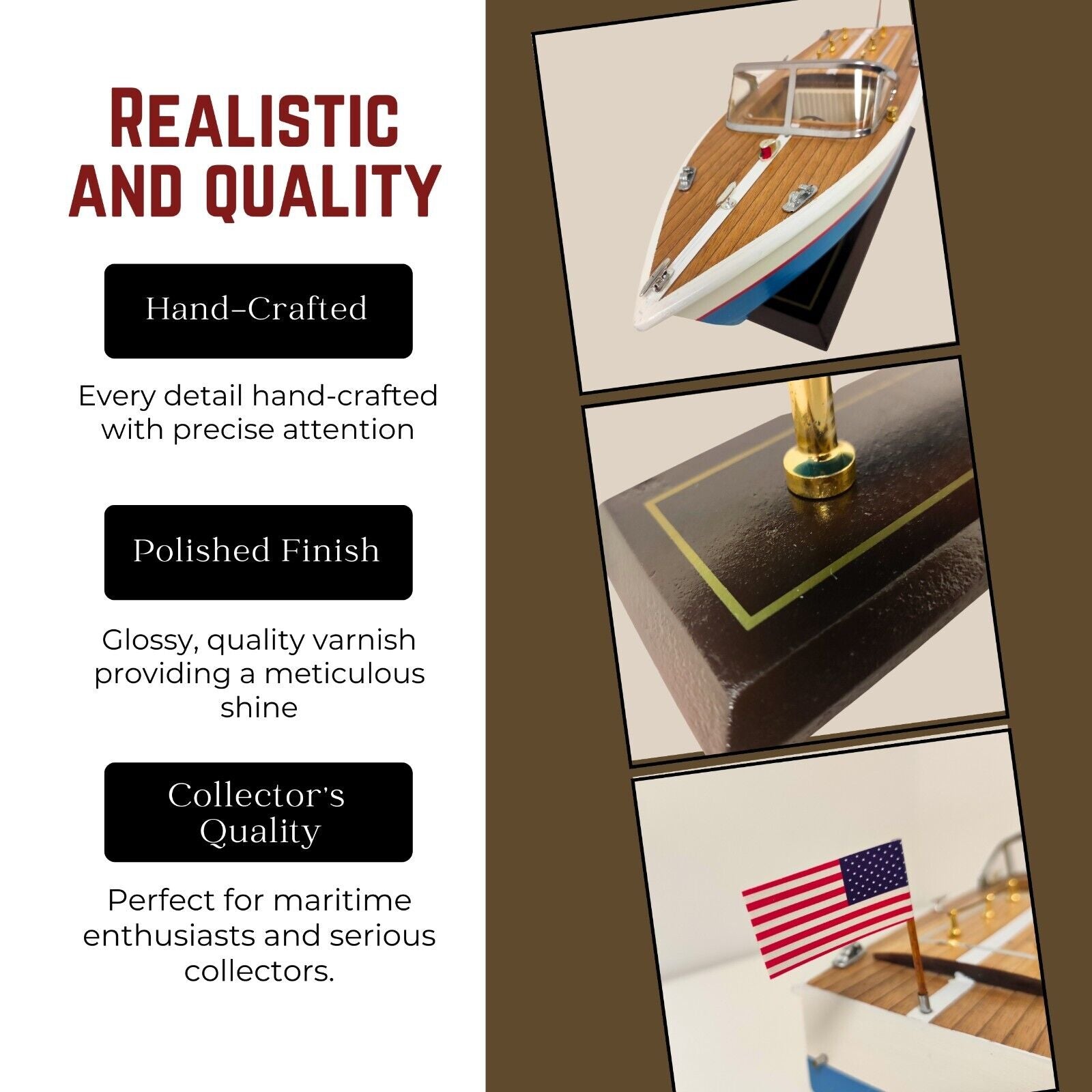 Handcrafted Wooden Model Speed Boat with Stand Personalize Option
