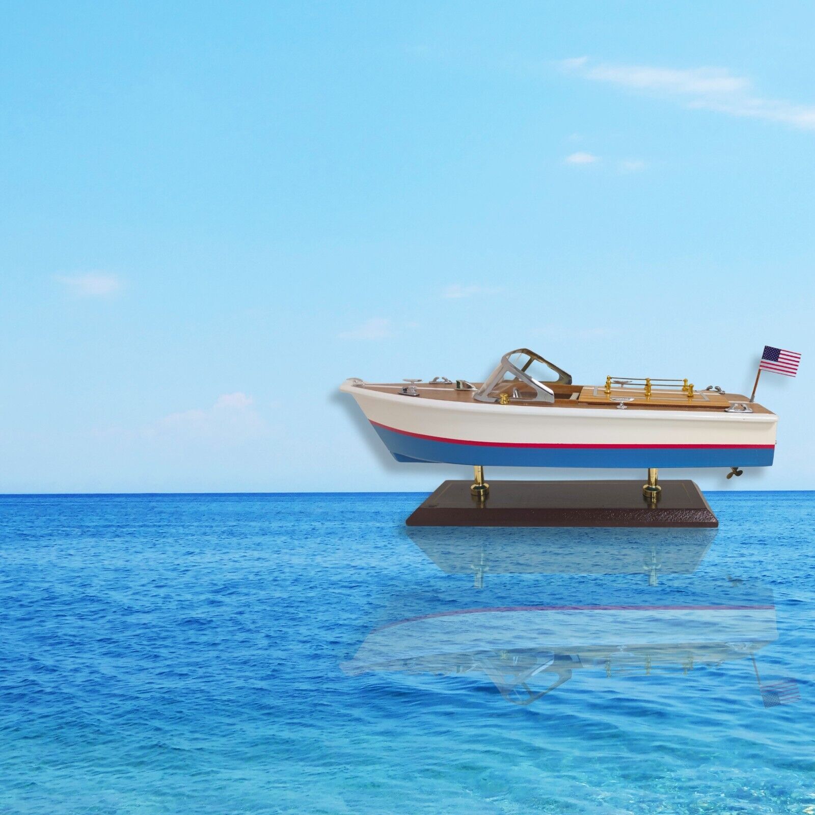 Handcrafted Wooden Model Speed Boat with Stand Personalize Option