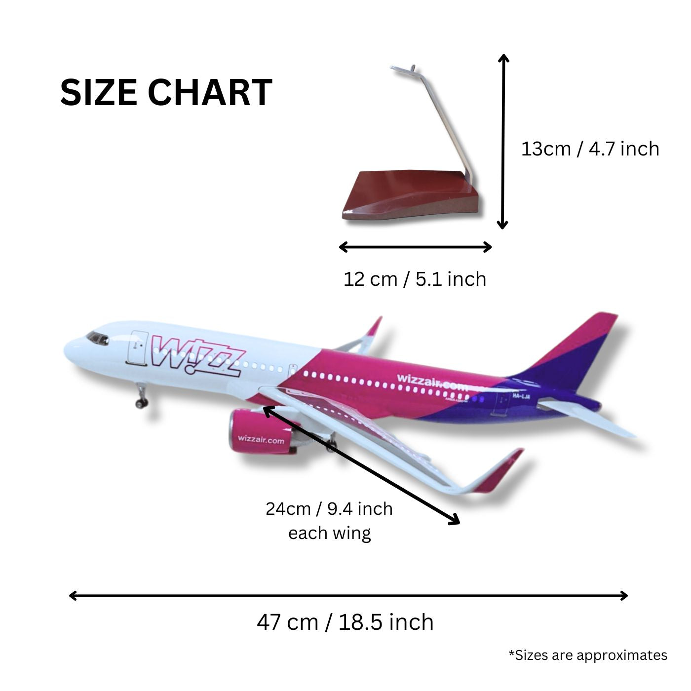 Model Plane Aircraft Wizz Air Large Scale Premium Airplane Lights Gift Decor - Chame LTD