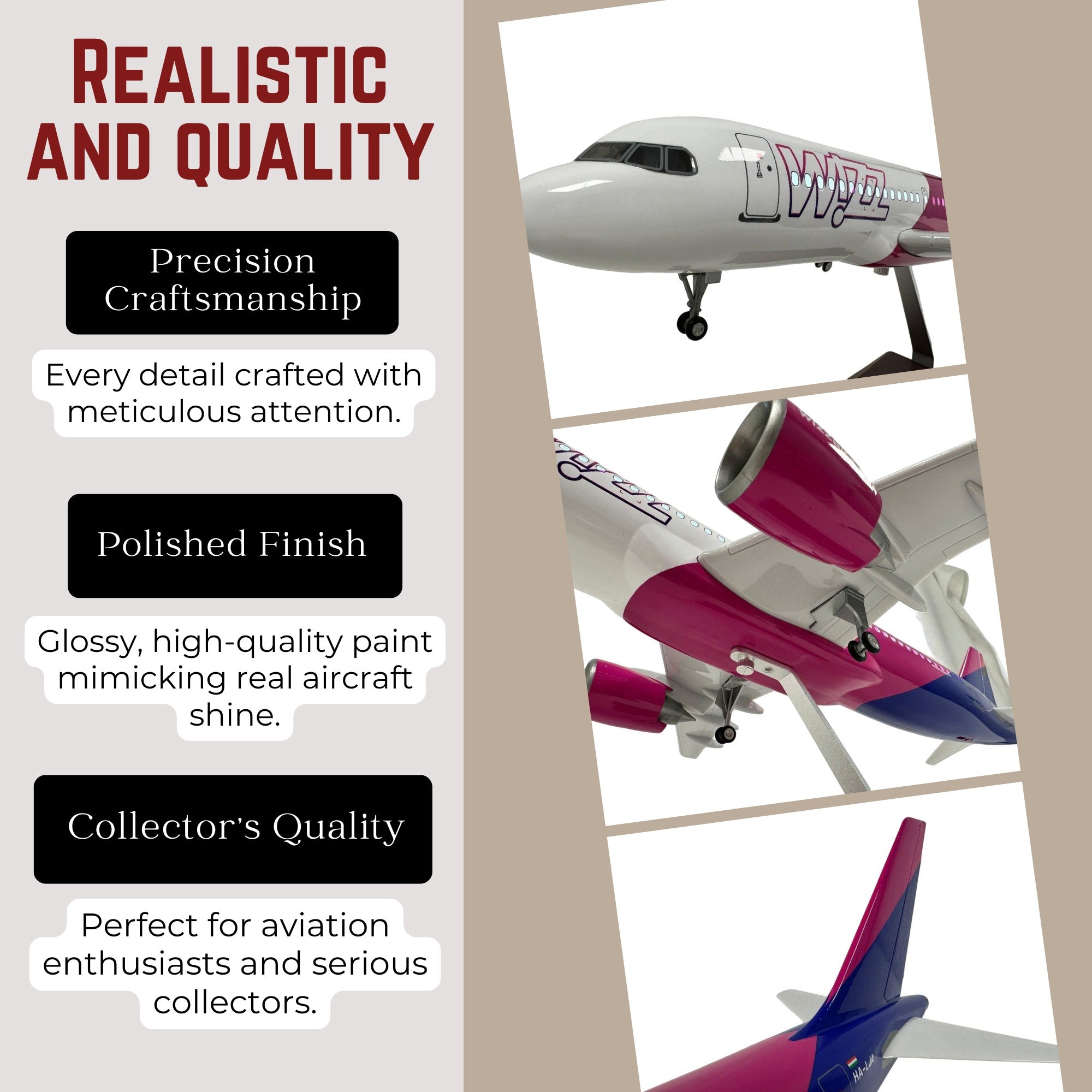 Model Plane Aircraft Wizz Air Large Scale Premium Airplane Lights Gift Decor - Chame LTD
