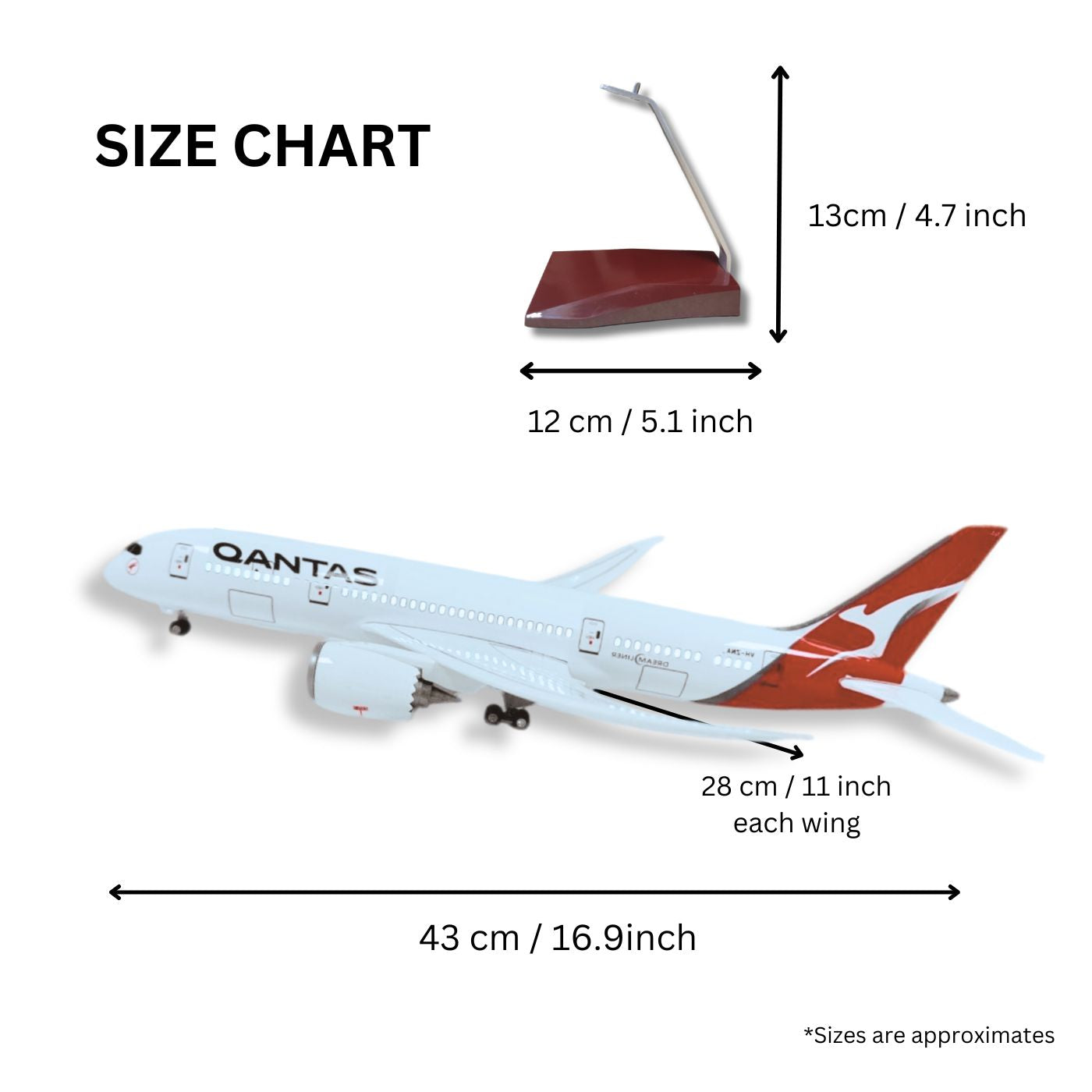 Model Plane Aircraft Large Scale Qantas 787 Premium Airplane Lights Gift Decor - Chame LTD