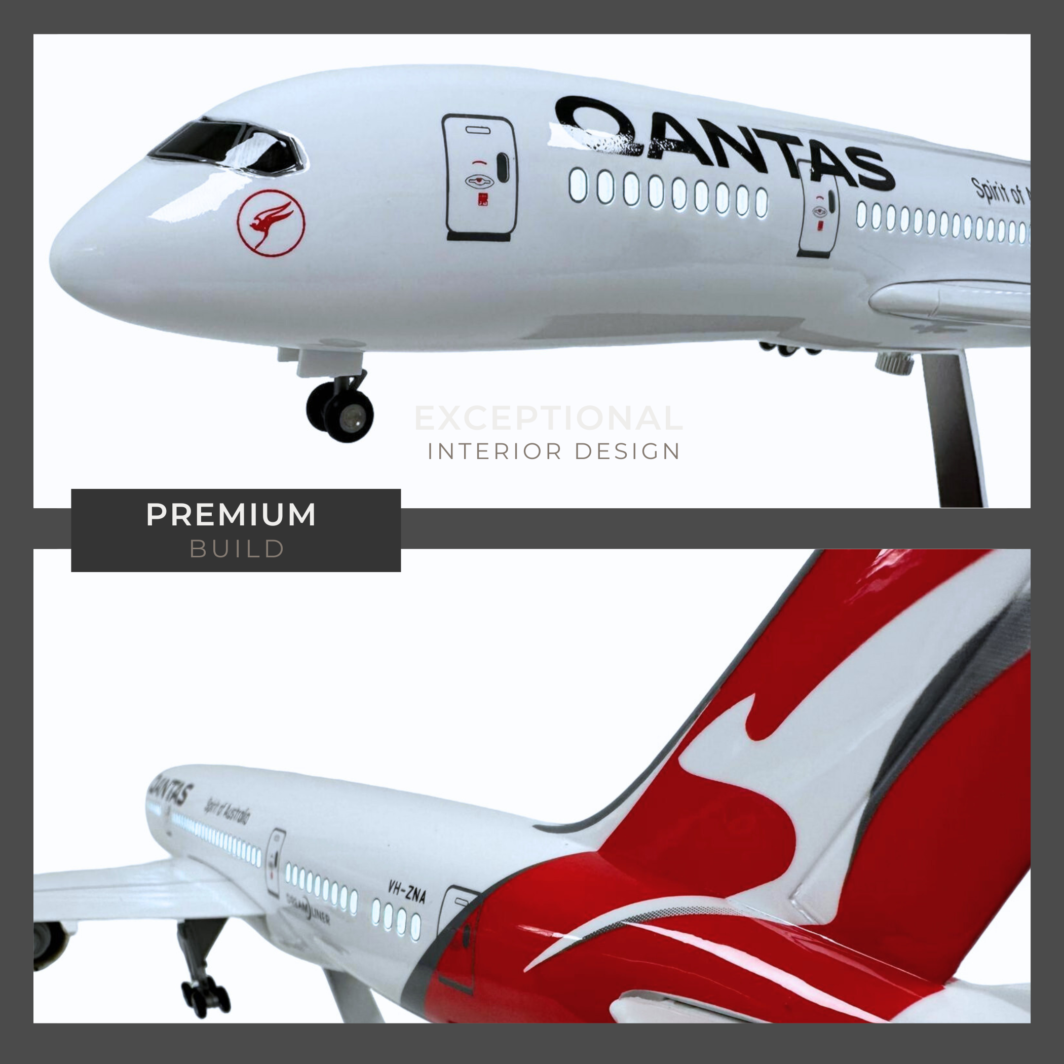 Model Plane Aircraft Large Scale Qantas 787 Premium Airplane Lights Gift Decor - Chame LTD