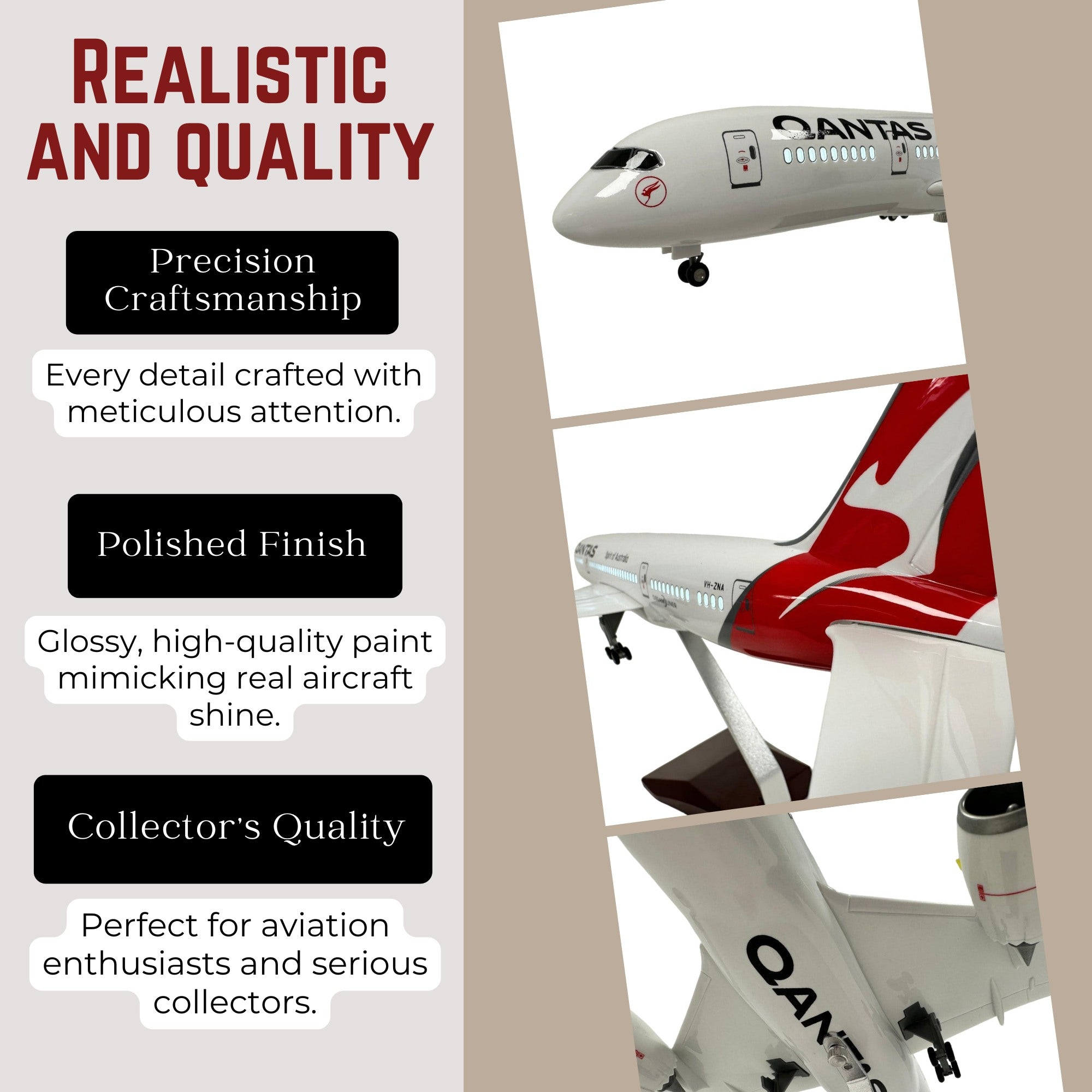 Model Plane Aircraft Large Scale Qantas 787 Premium Airplane Lights Gift Decor - Chame LTD