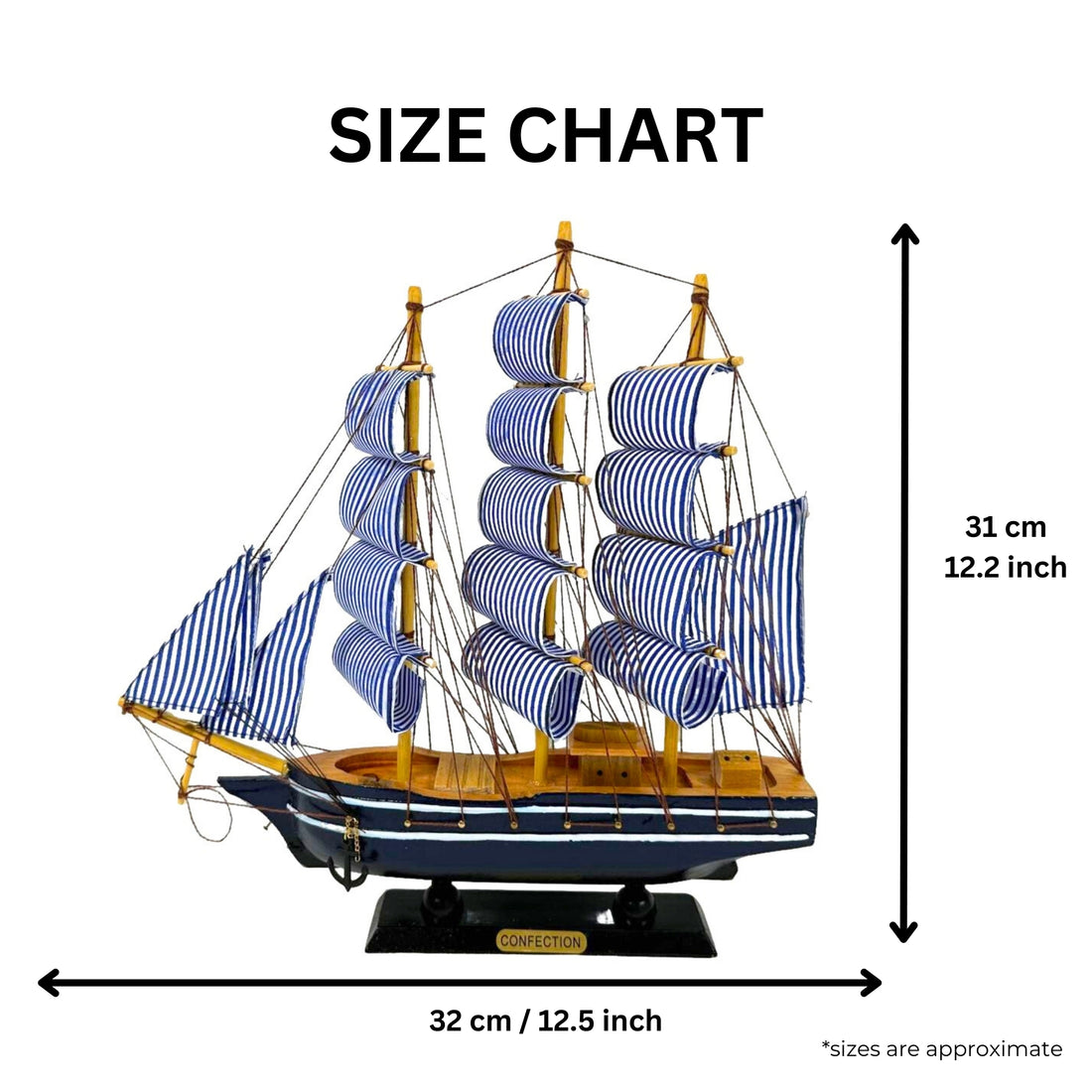 Handmade Blue Confection Ship Model - 32cm x 31cm - Decor Gift