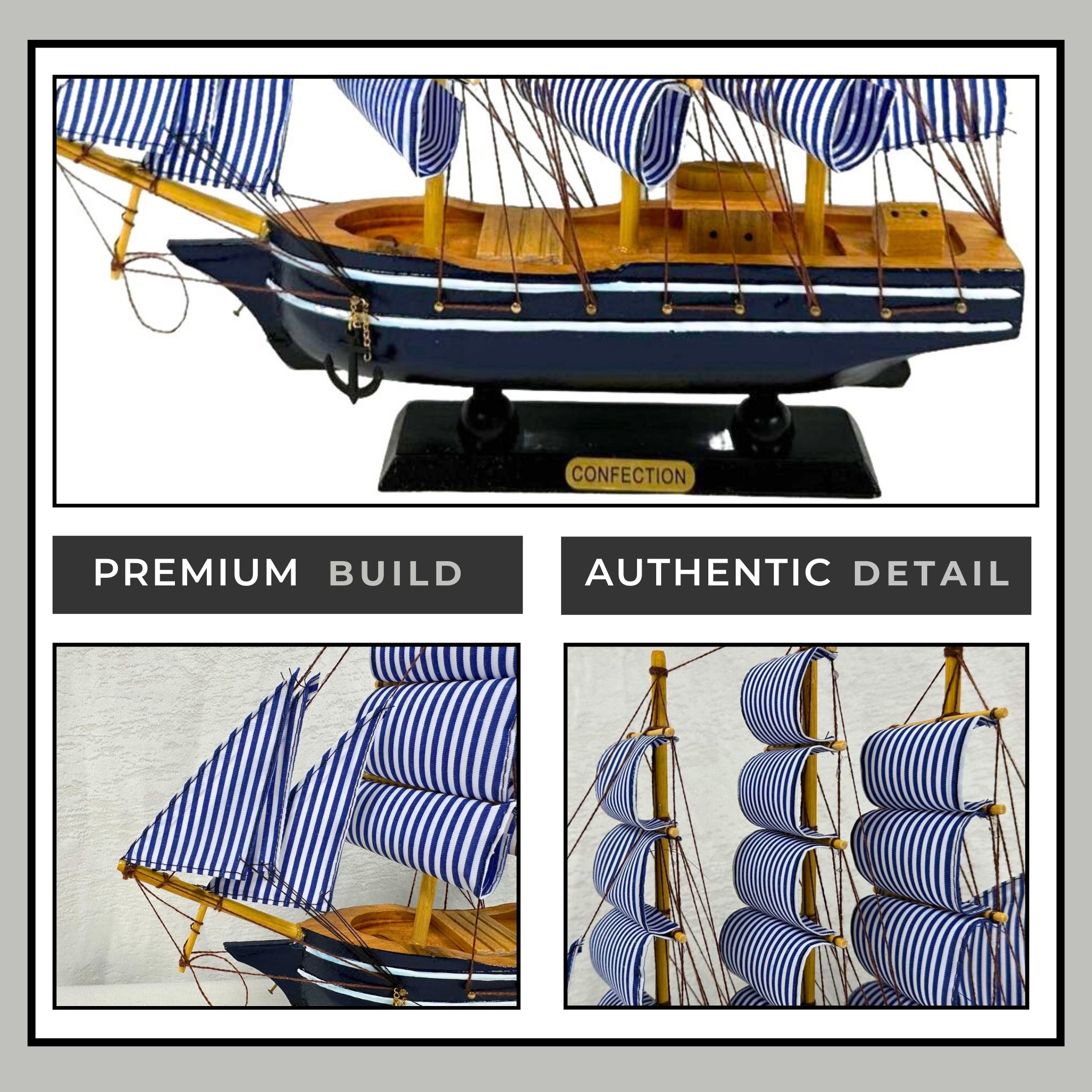 Handmade Blue Confection Ship Model - 32cm x 31cm - Decor Gift