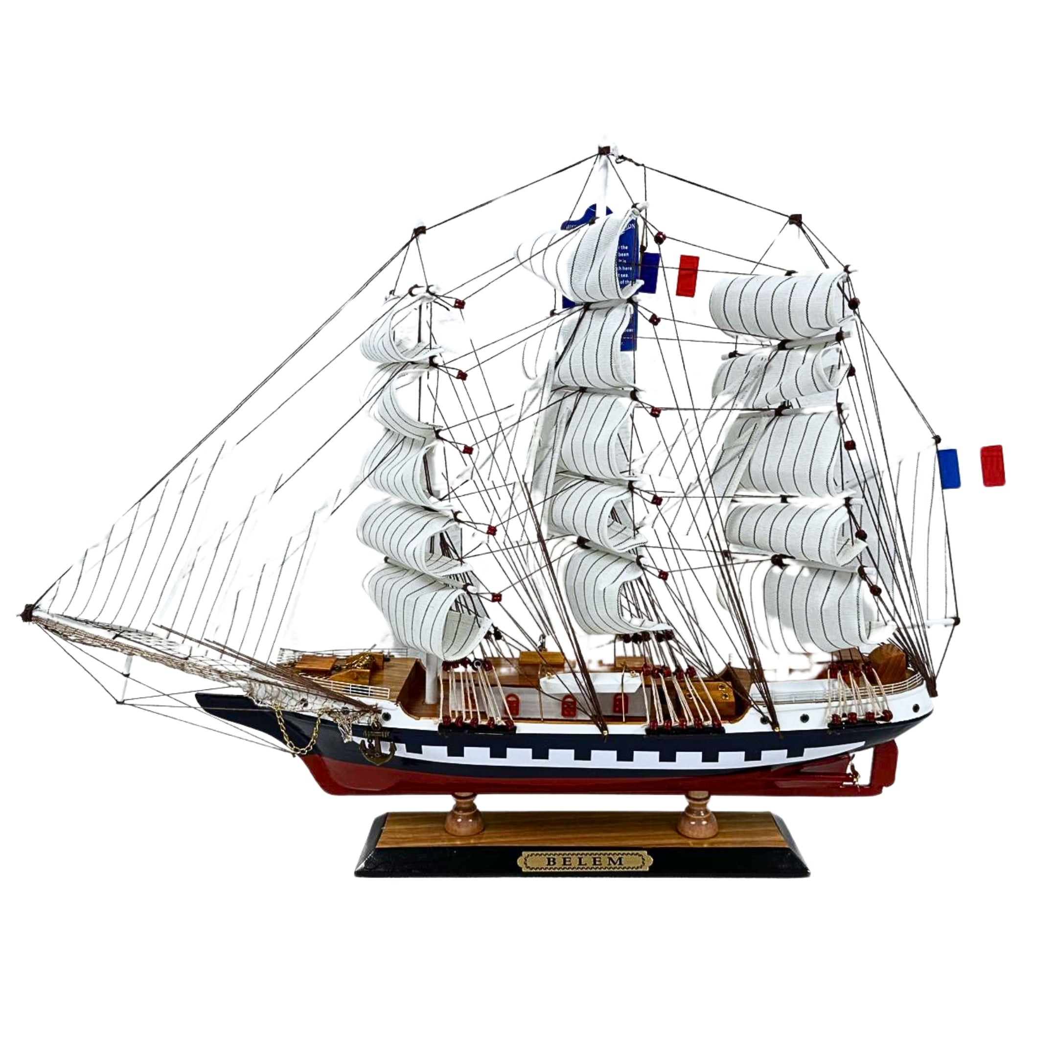Vintage Belem Model Ship 1V - Handmade 64cm Fully Assembled Nautical Decor
