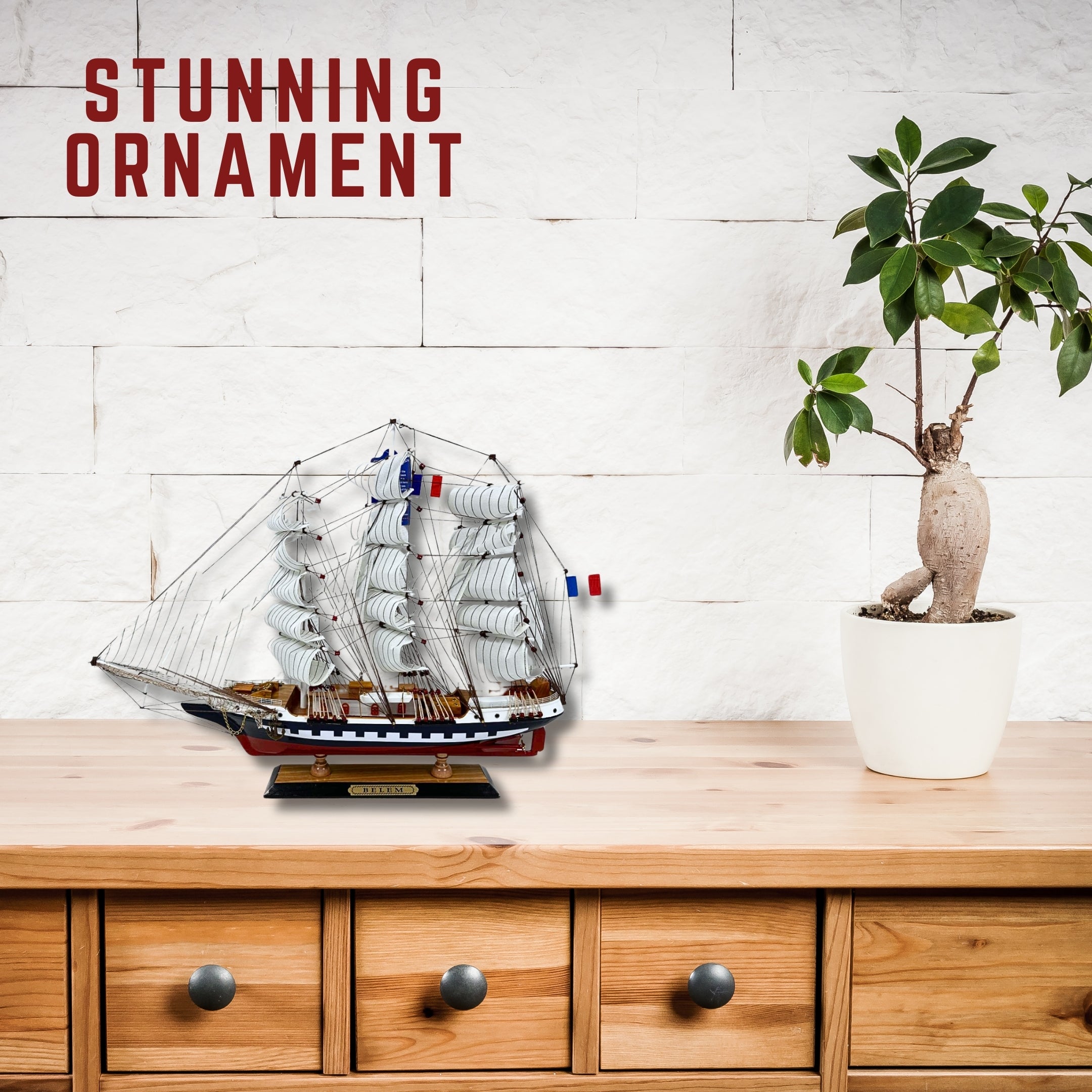 Vintage Belem Model Ship 1V - Handmade 64cm Fully Assembled Nautical Decor