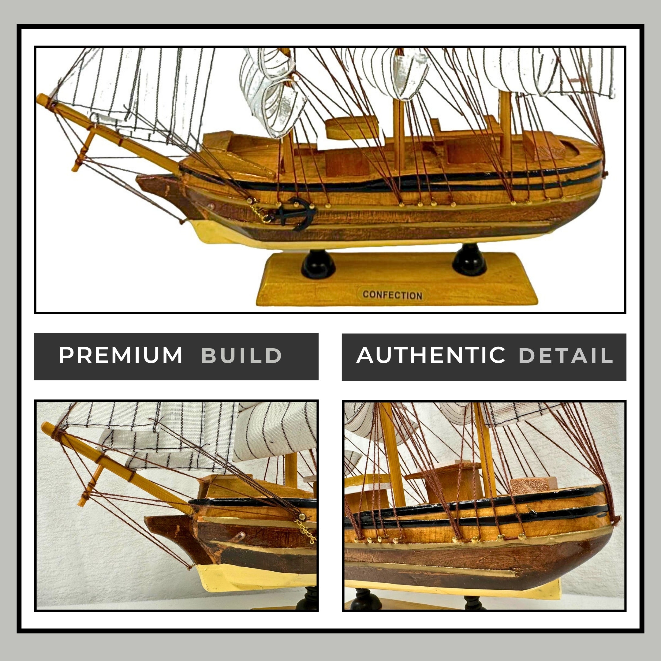 Handmade Confection Light Colour Ship Model 1X - 31cm High