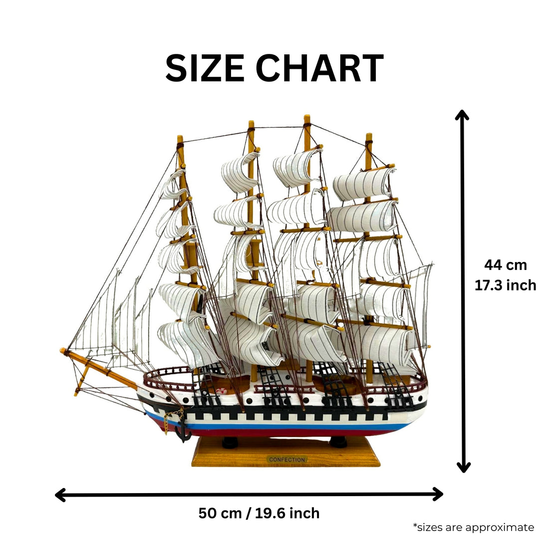 Confection Model Ship 1N With Display Stand Assembled 50cm Handmade
