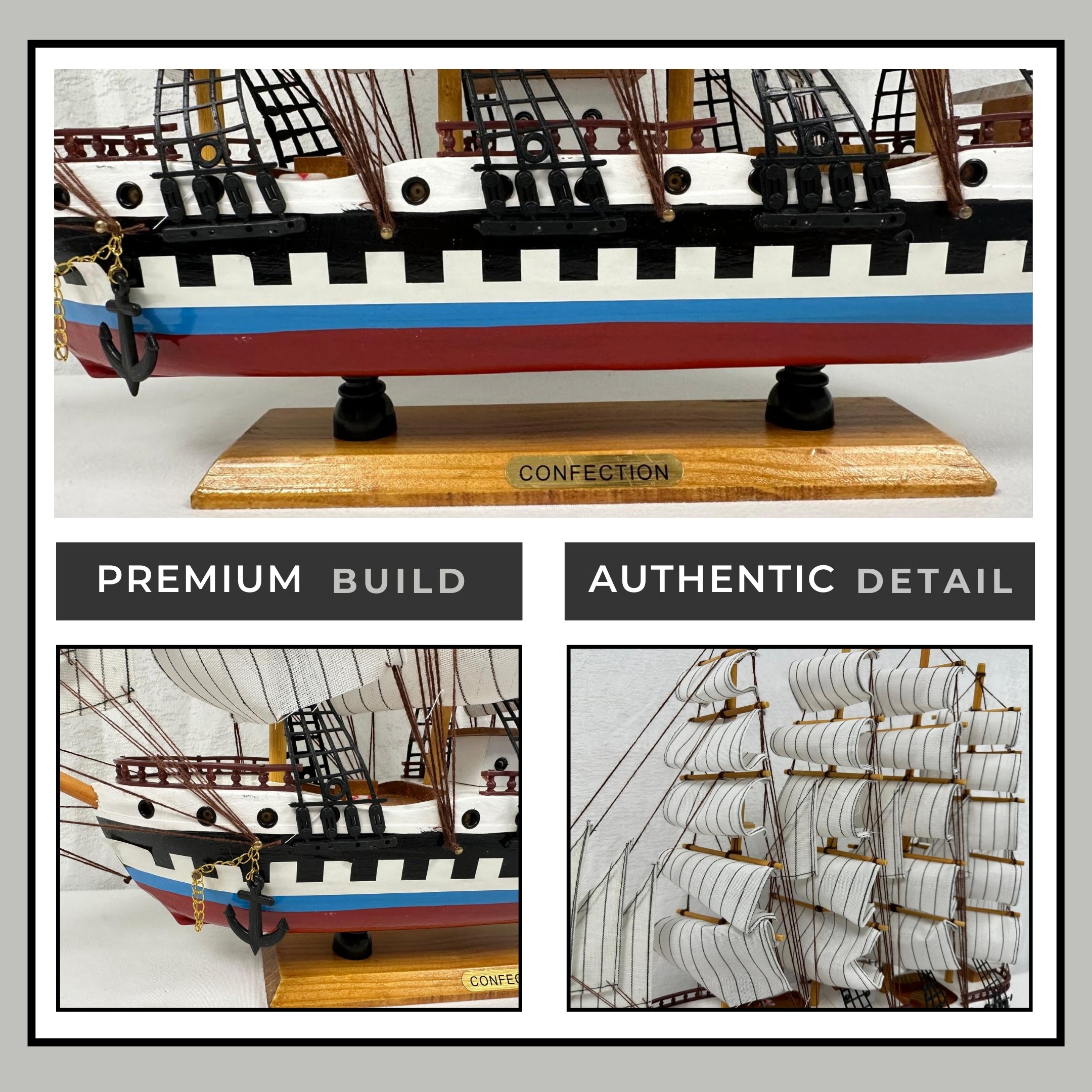 Confection Model Ship 1N With Display Stand Assembled 50cm Handmade