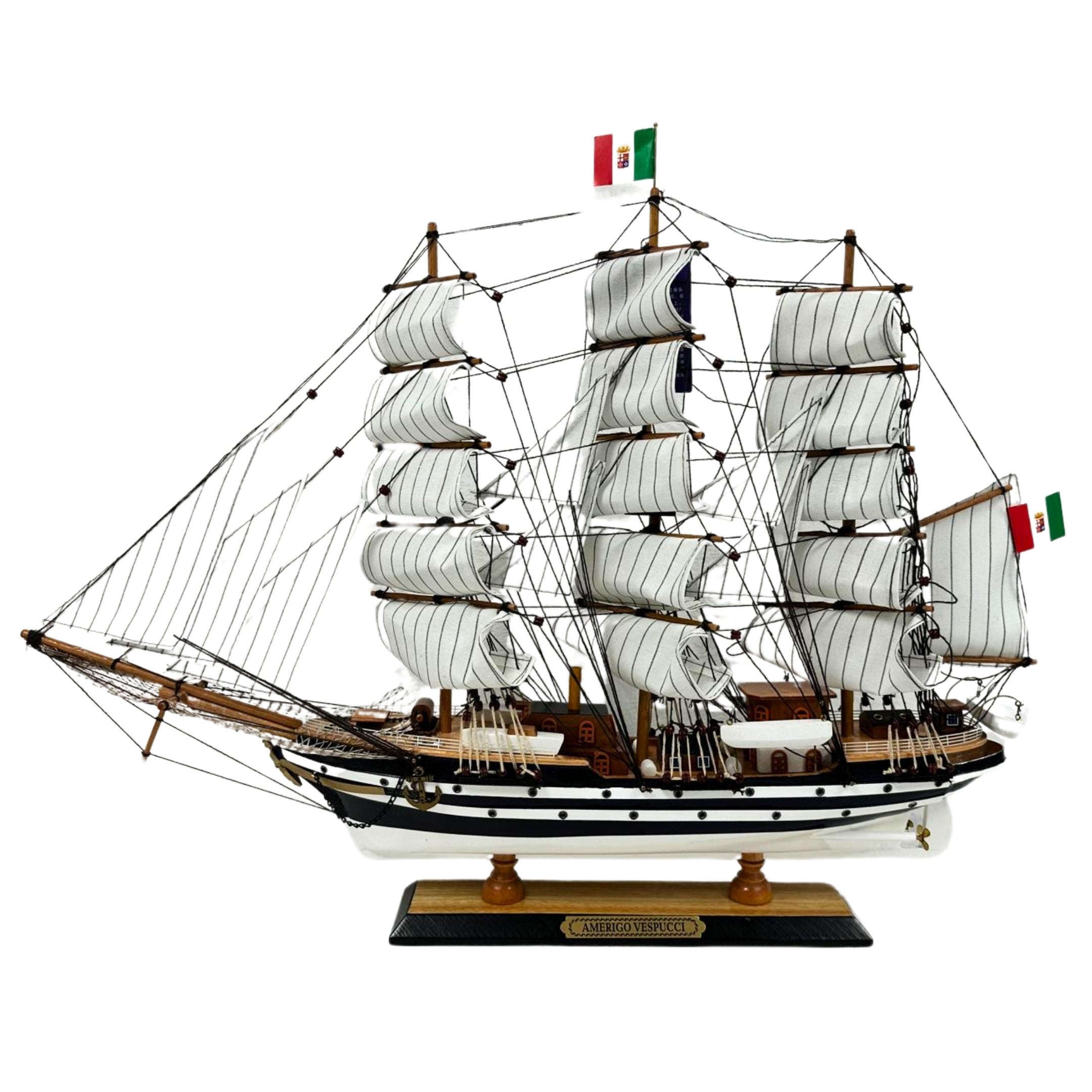Vintage Model Ship 1I Fully Assembled With Display Stand Handmade 65cm Length