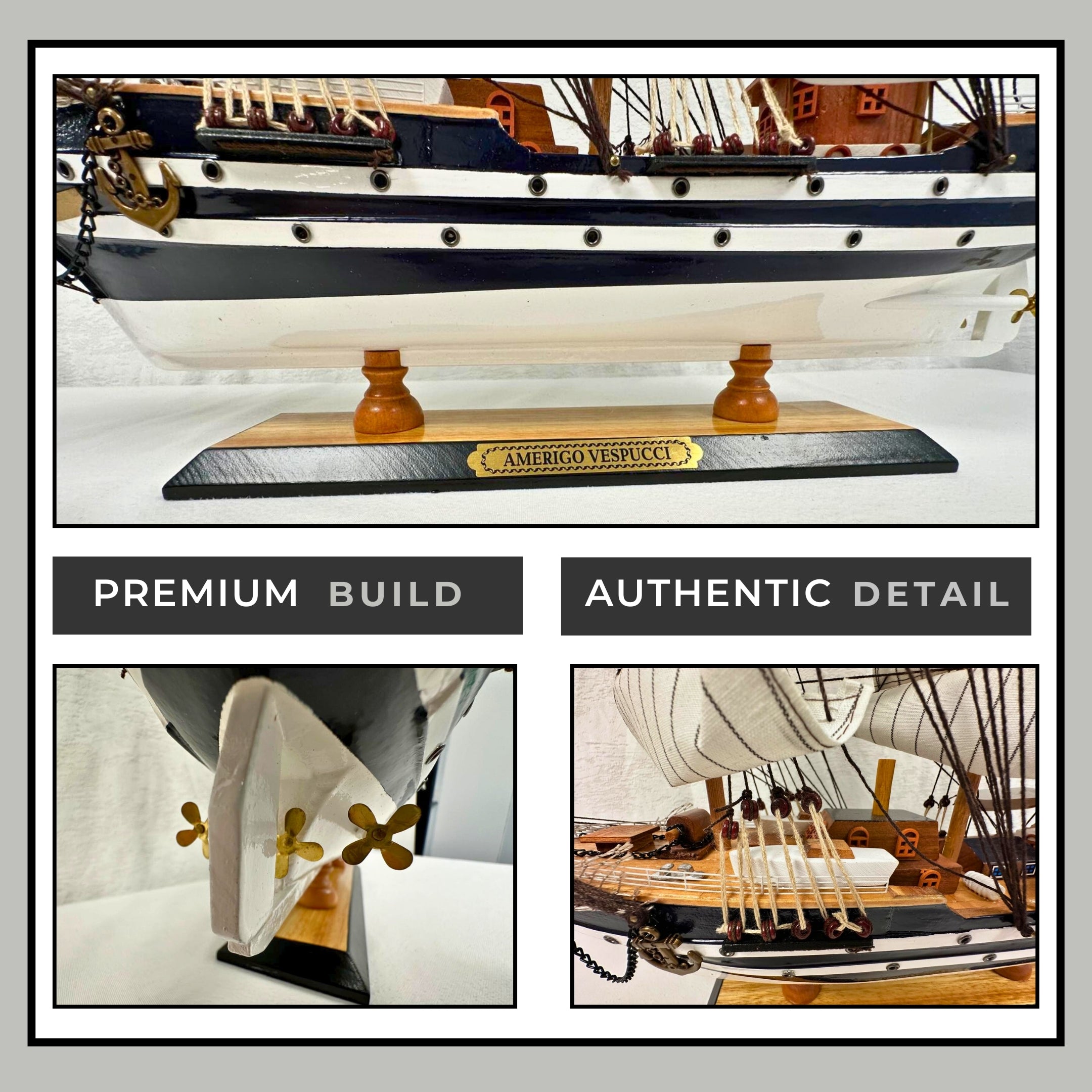 Vintage Model Ship 1I Fully Assembled With Display Stand Handmade 65cm Length