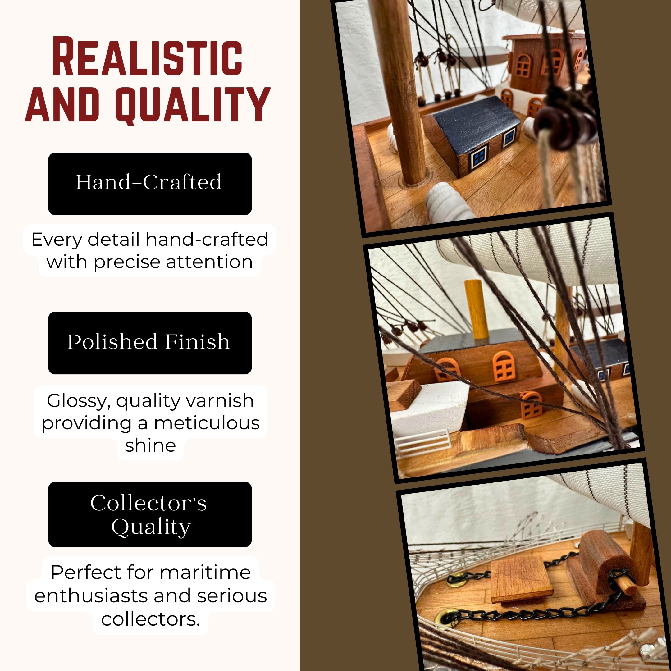 Vintage Model Ship 1I Fully Assembled With Display Stand Handmade 65cm Length