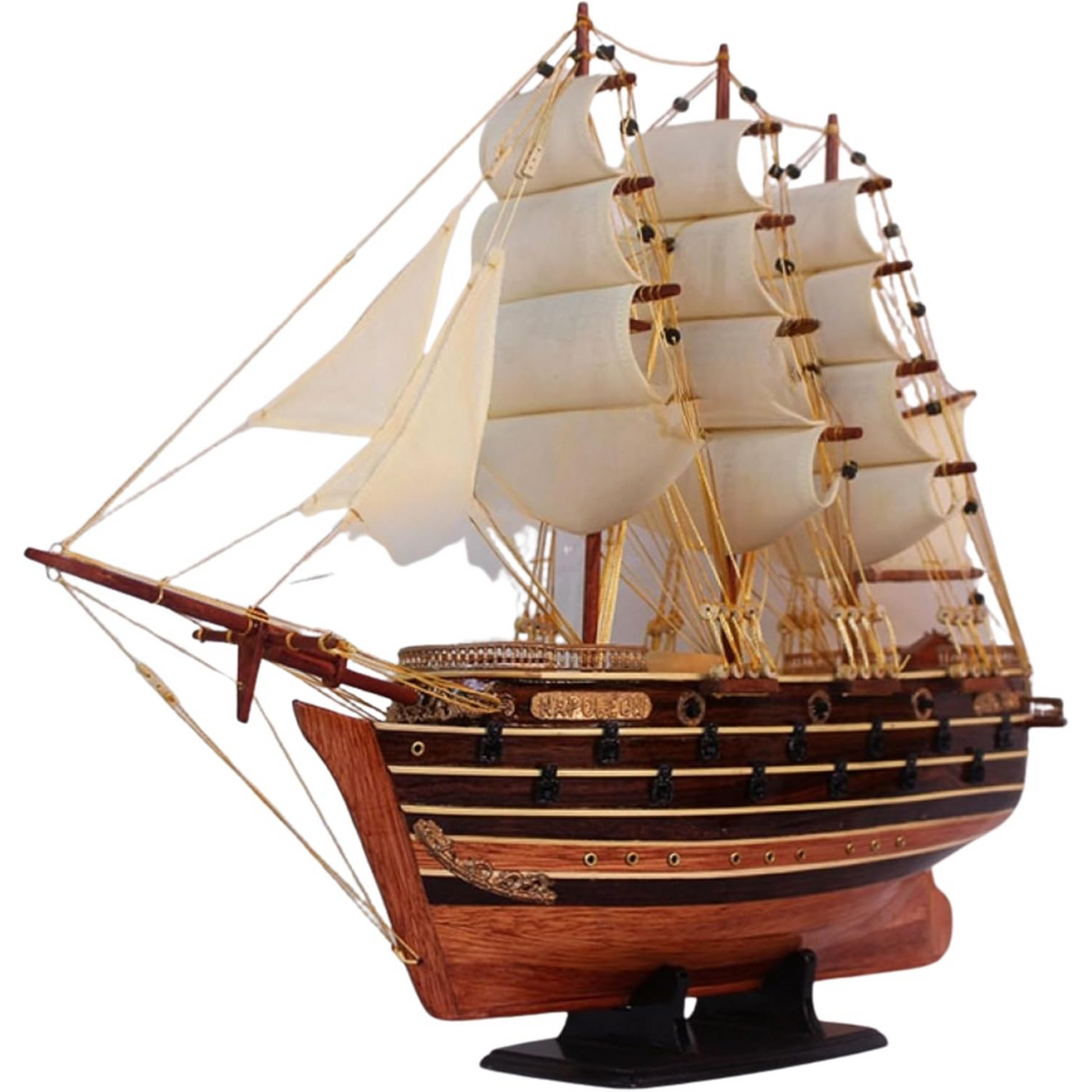 Napoleon Wooden Ship Model by R and M – Handcrafted French Battleship Decor Gift
