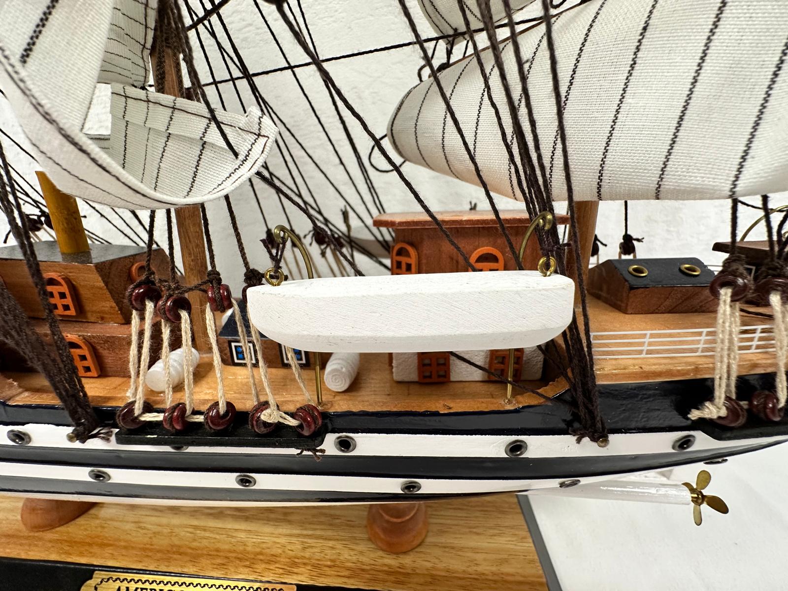 Vintage Model Ship 1I Fully Assembled With Display Stand Handmade 65cm Length