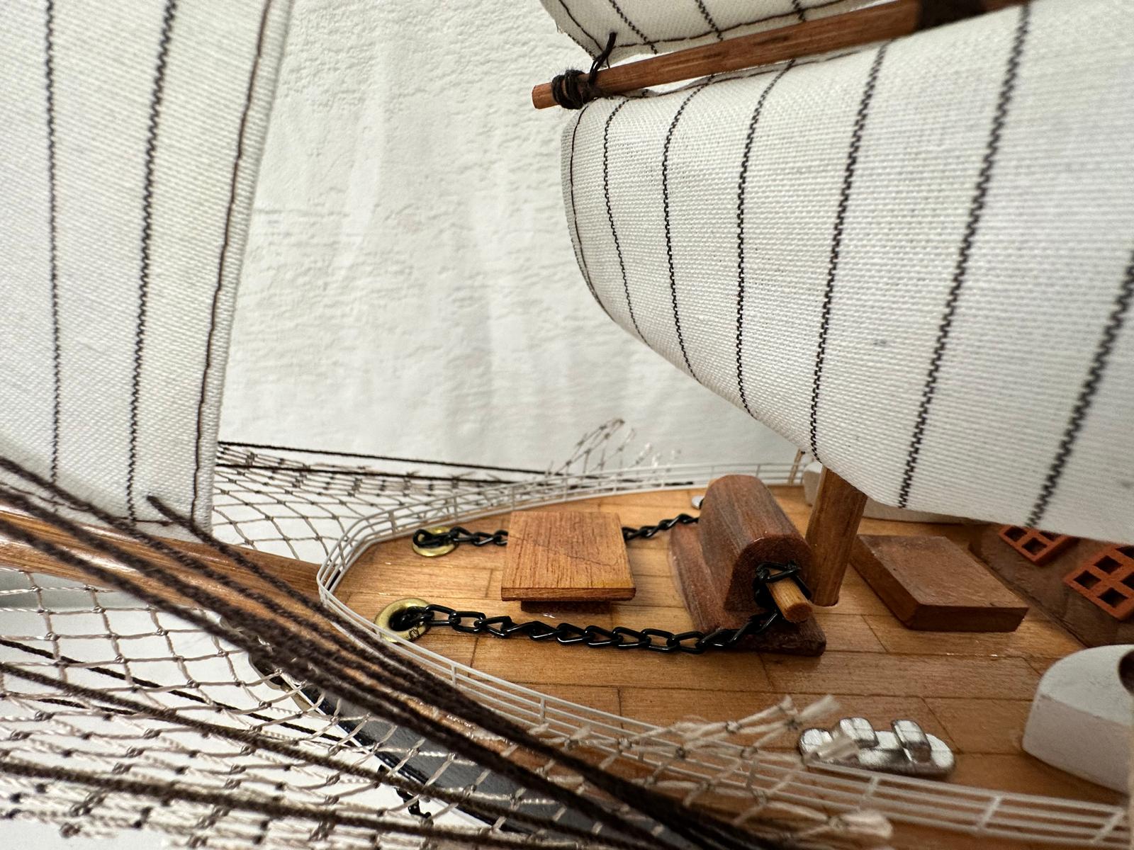 Vintage Model Ship 1I Fully Assembled With Display Stand Handmade 65cm Length