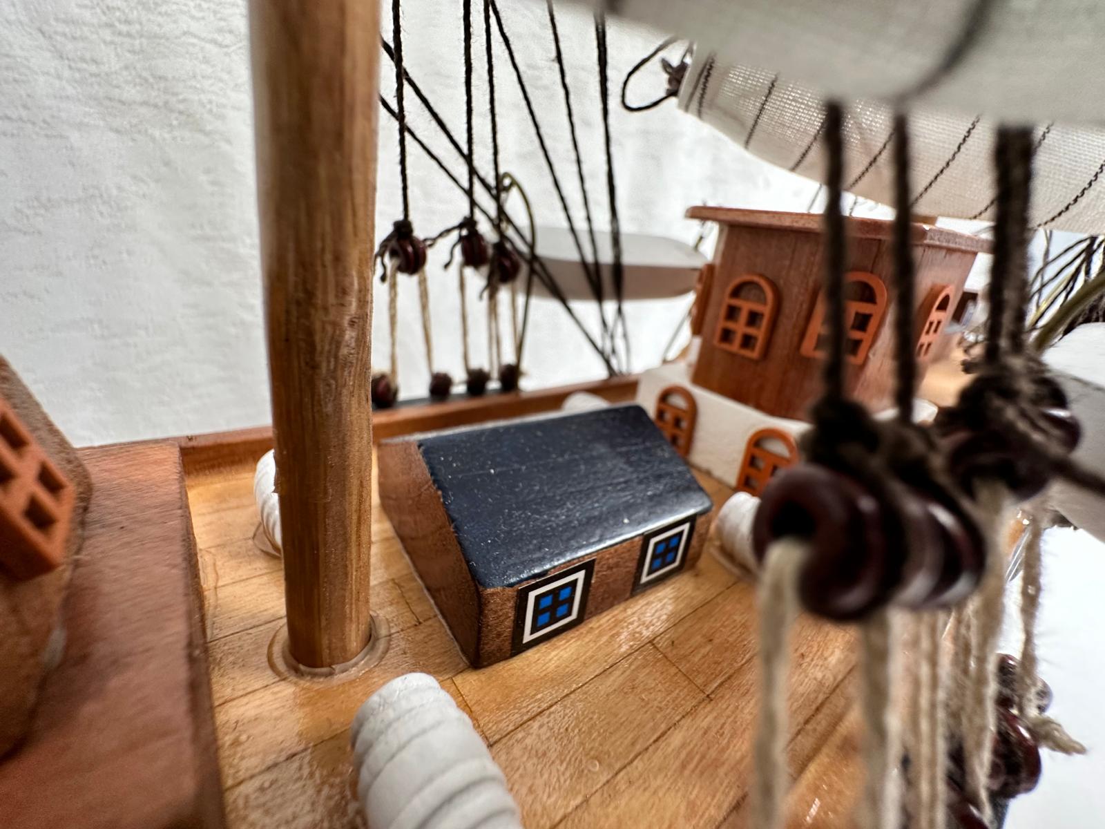 Vintage Model Ship 1I Fully Assembled With Display Stand Handmade 65cm Length