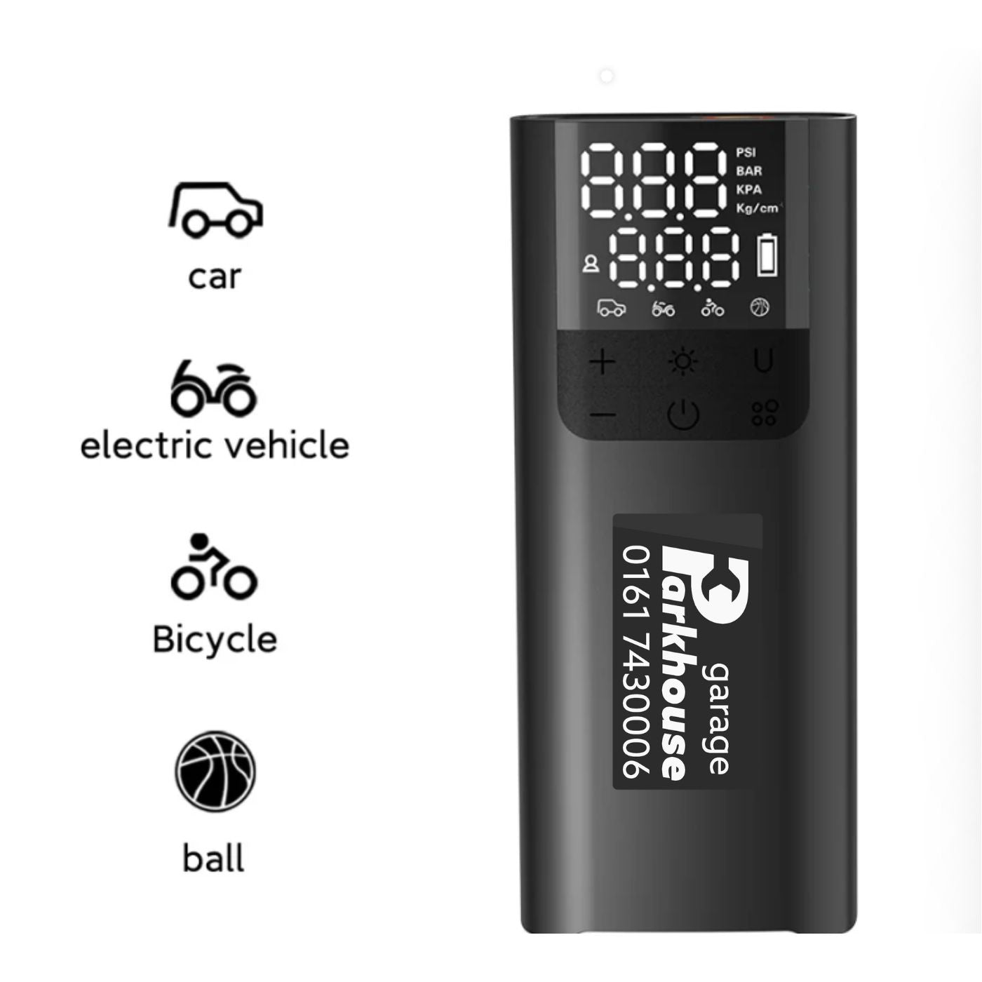 Portable Tyre Inflator Air Compressor Pump, LED, Rechargeable for Car/Bike
