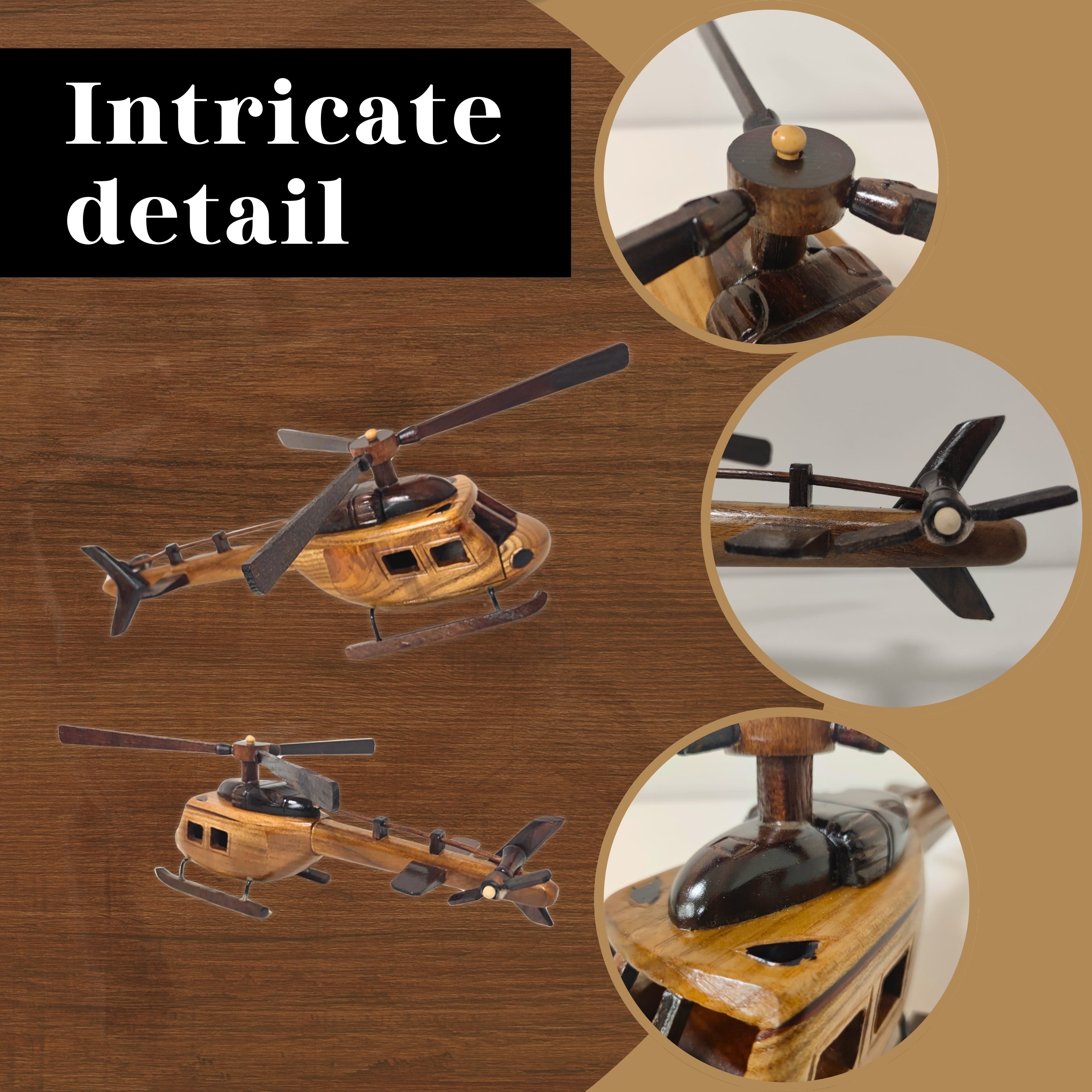 Aero Range Model Helicopter Handcrafted Wooden Vintage - Chame LTD