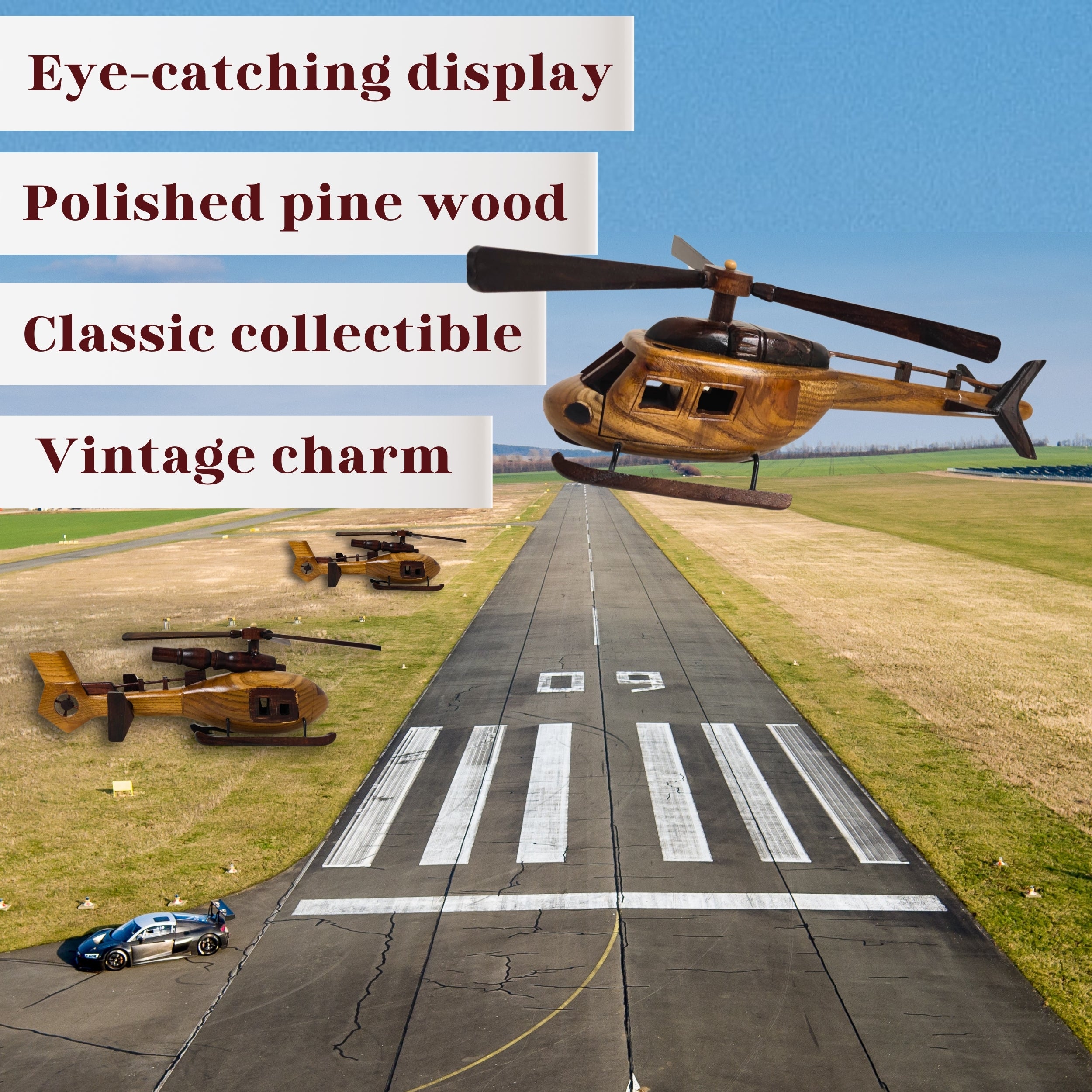 Aero Range Model Helicopter Handcrafted Wooden Vintage - Chame LTD