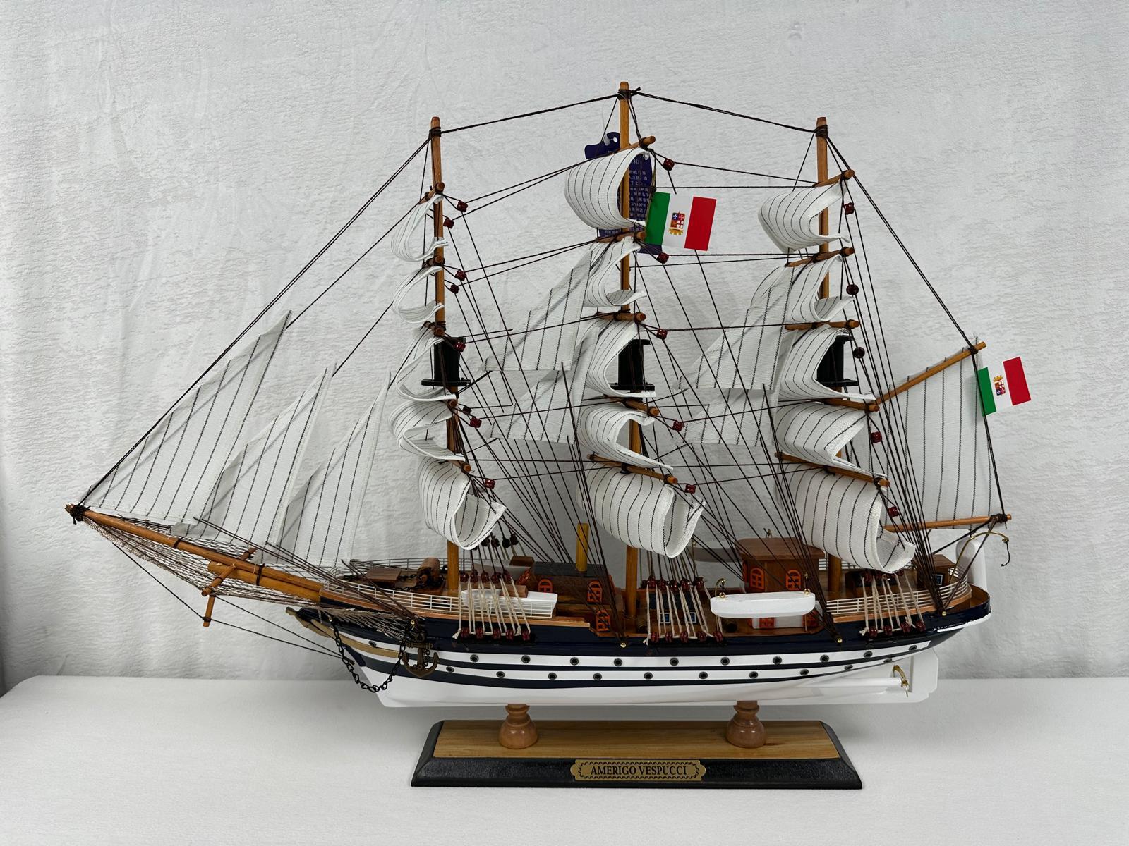 Vintage Model Ship 1I Fully Assembled Display Stand Handmade 65cm Length