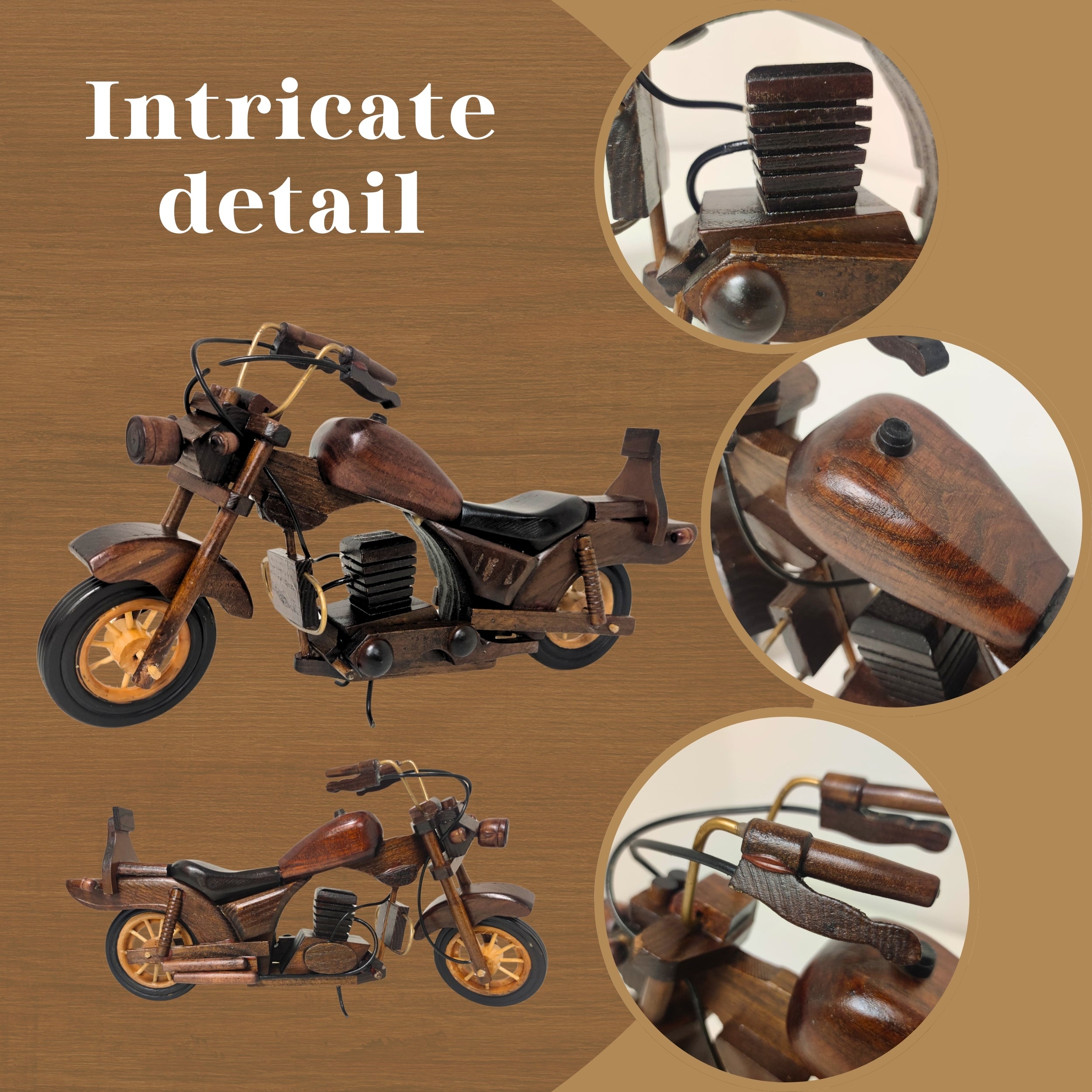 Obsidan Large Scale Model Motorbike Classic Handmade In Wood - Chame LTD