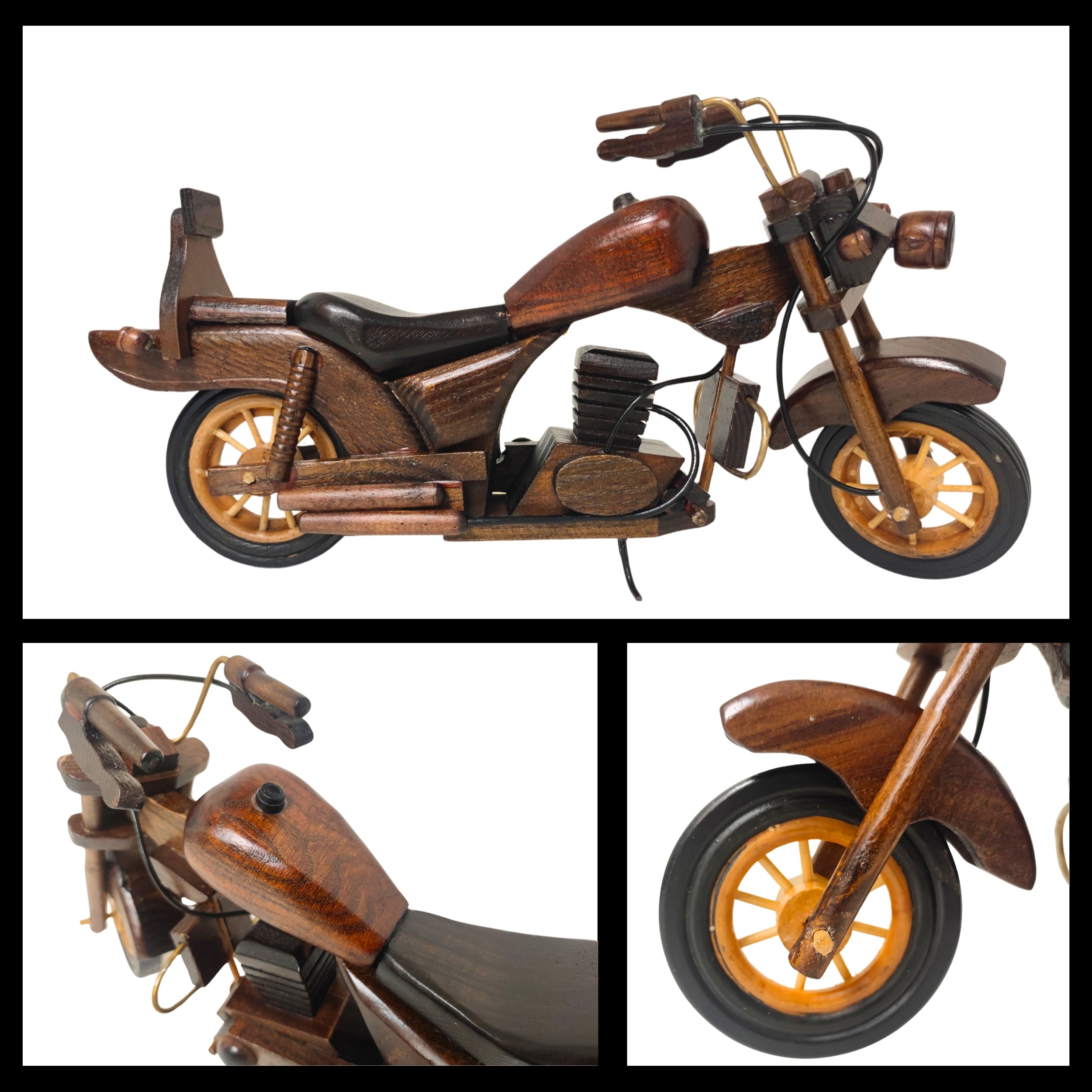 Obsidan Large Scale Model Motorbike Classic Handmade In Wood - Chame LTD
