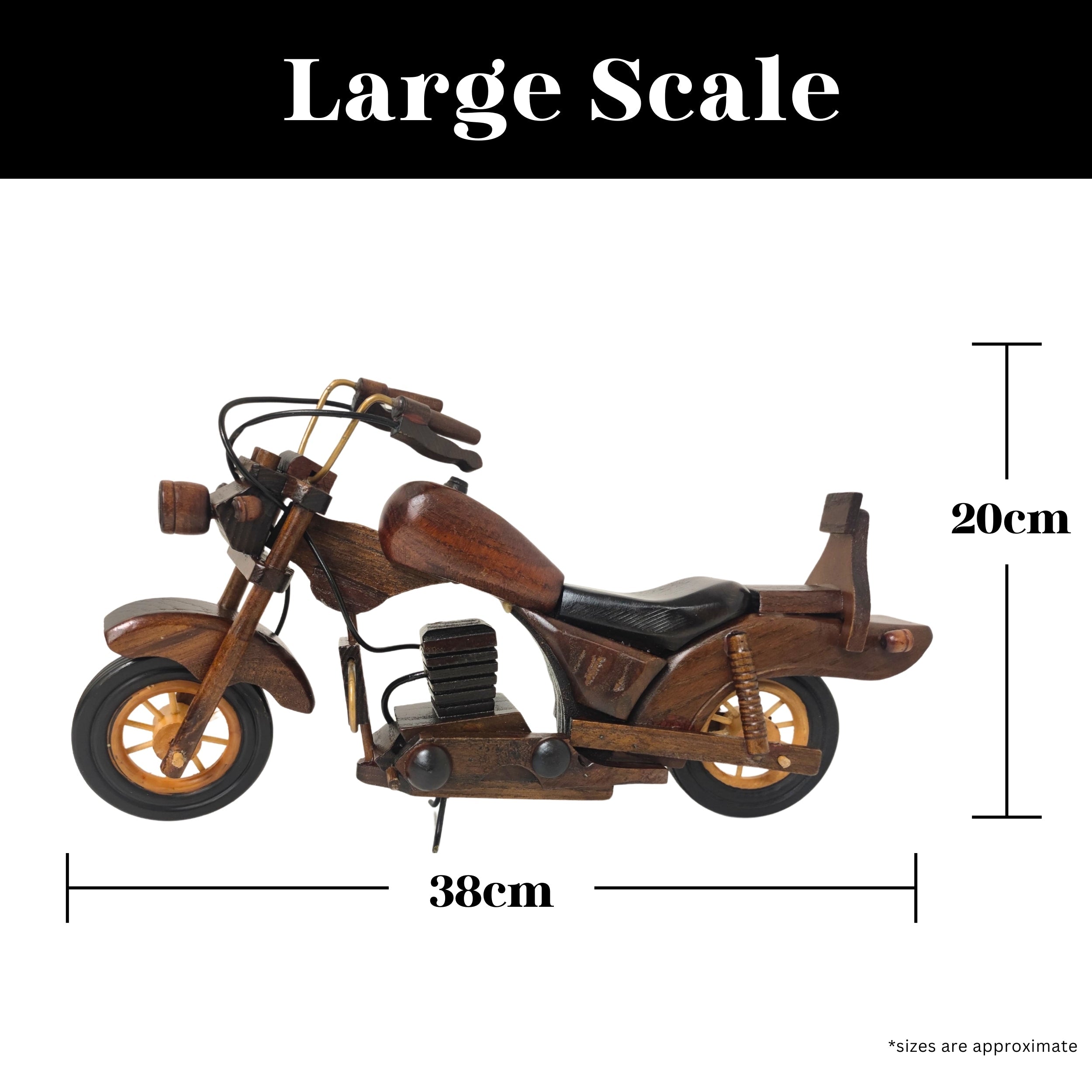 Obsidan Large Scale Model Motorbike Classic Handmade In Wood - Chame LTD