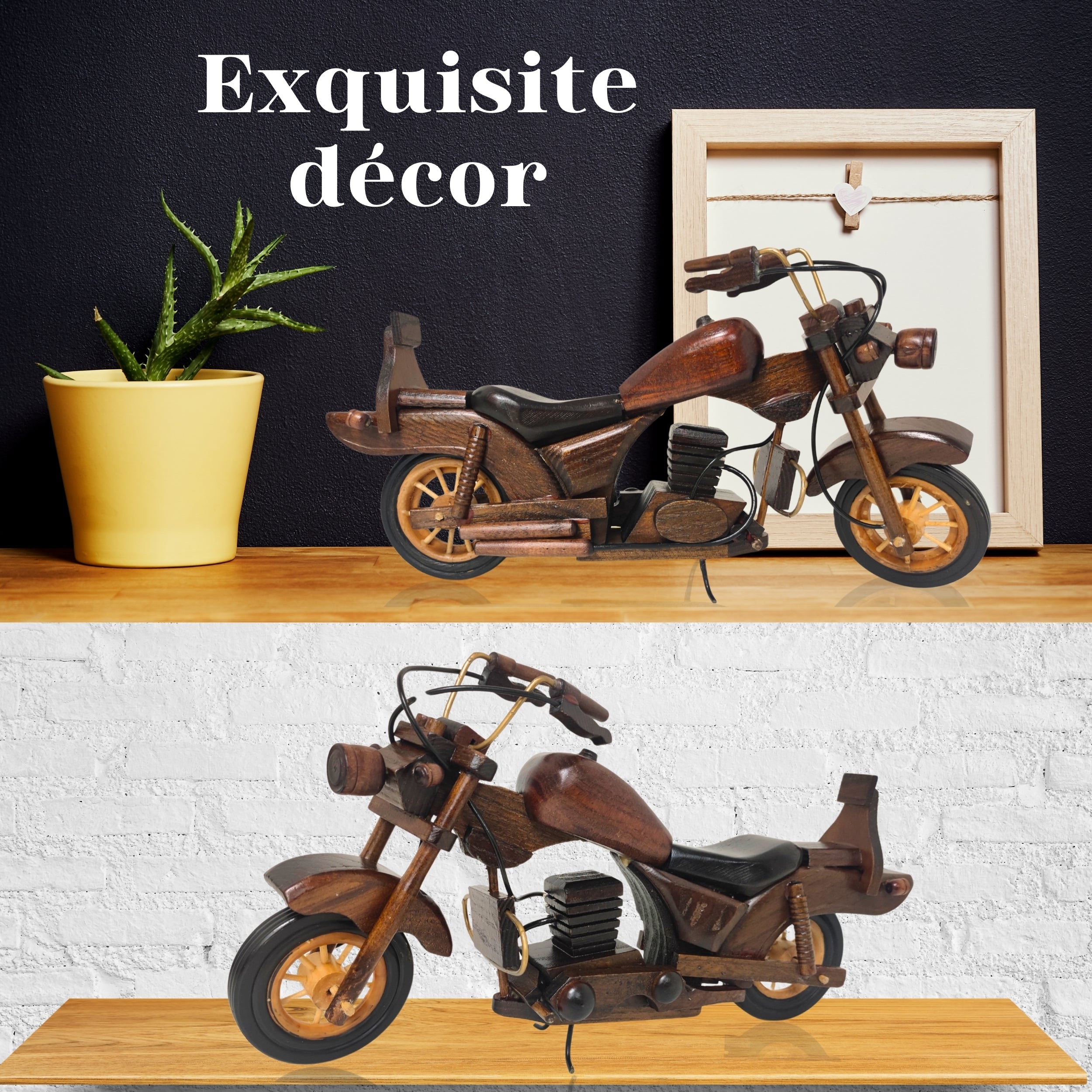 Obsidan Large Scale Model Motorbike Classic Handmade In Wood - Chame LTD