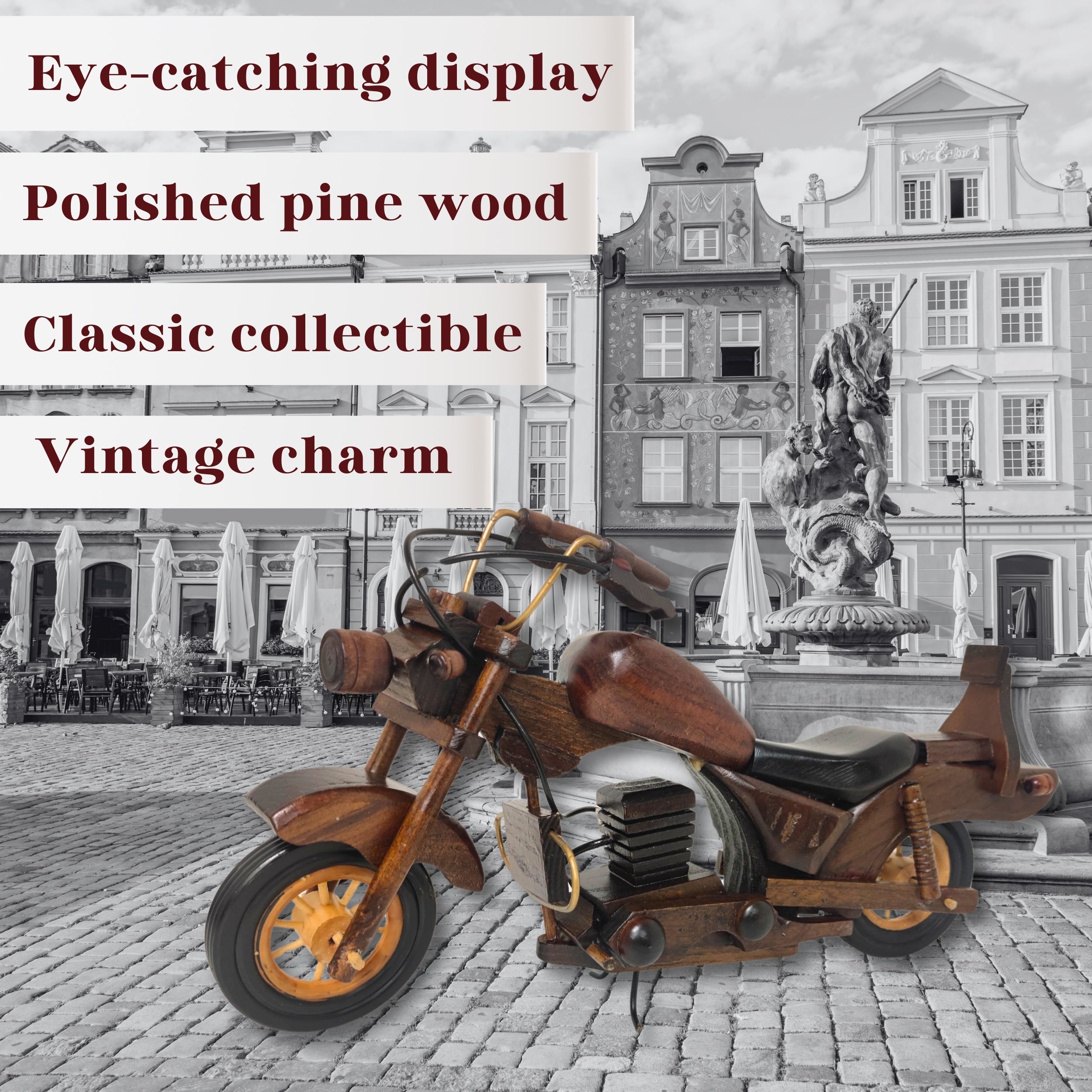 Obsidan Large Scale Model Motorbike Classic Handmade In Wood - Chame LTD