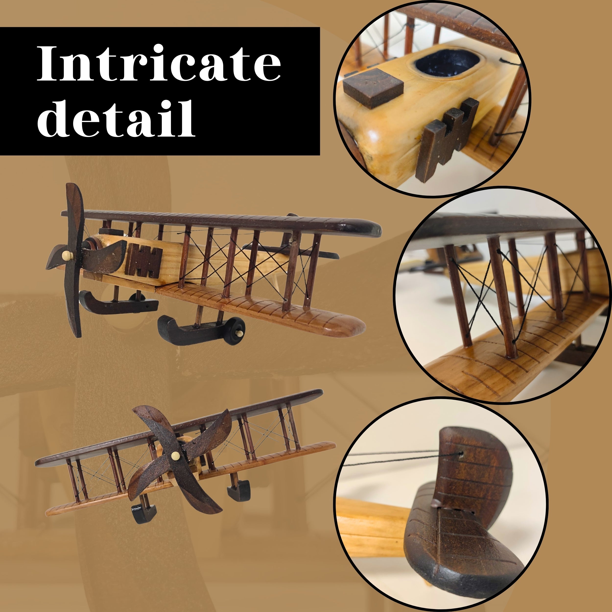Timber Voyager Model Wooden Airplane Handcrafted Vintage - Chame LTD