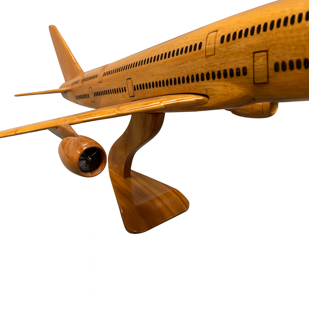 A380 Wooden Aircraft Model Handcrafted Double-Deck Jet Replica Premium Mahogony - Chame LTD