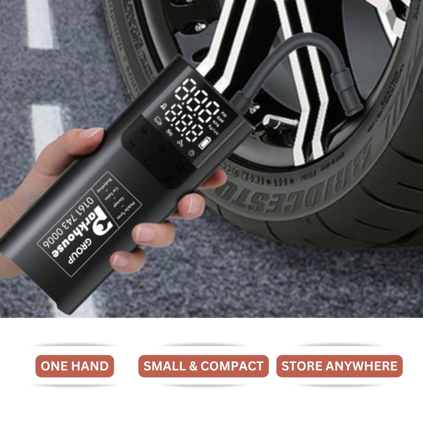 Portable Tyre Inflator Air Compressor Pump, LED, Rechargeable for Car/Bike