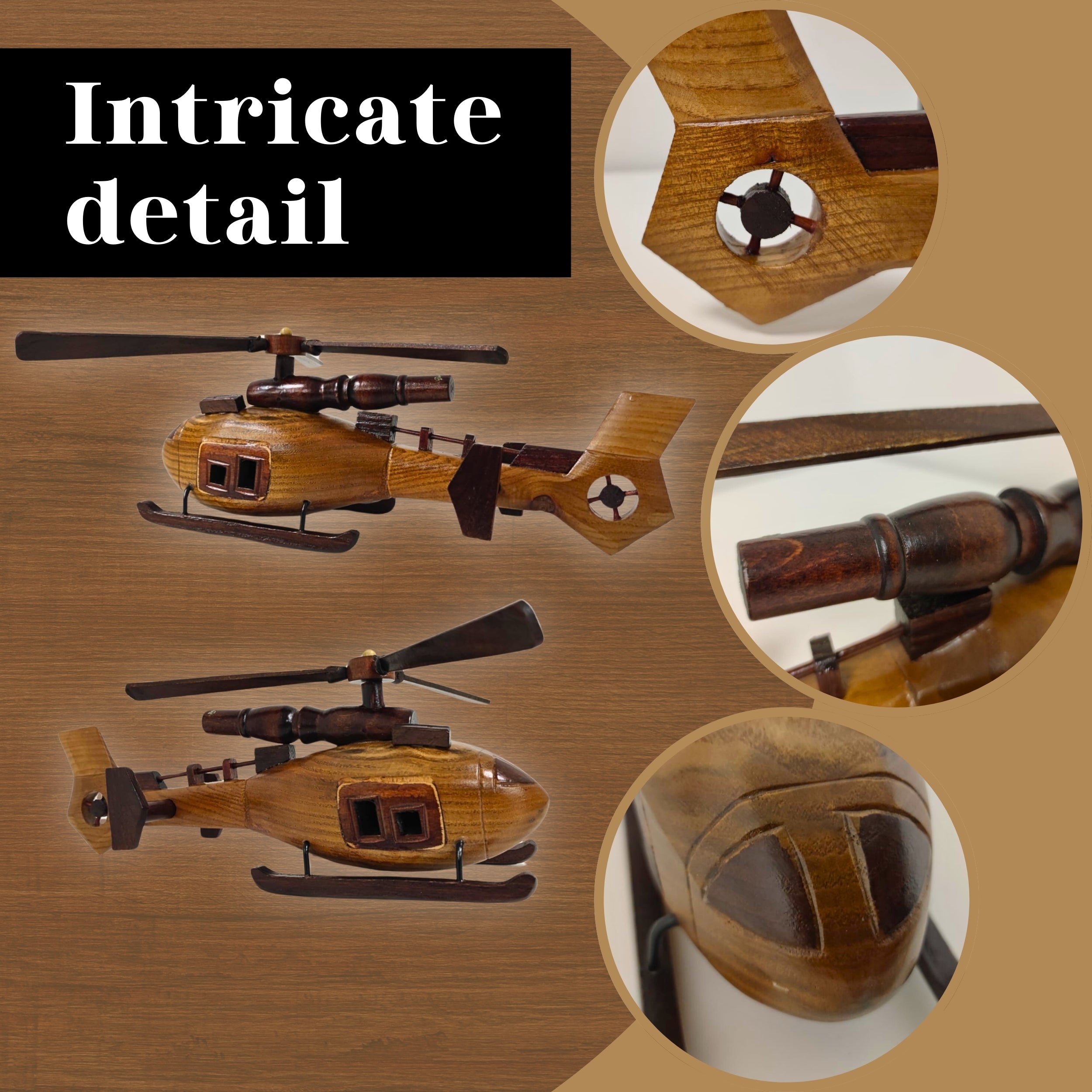 Sky Sentinal Model Helicopter Handcrafted Wooden Vintage