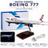Model airplane of British Airways Boeing 777 with packaging and accessories on a white background