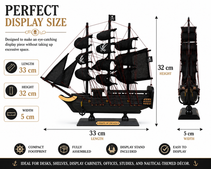 Pirate of Croatia Wooden Pirate Ship Model 1Z Handcrafted Sailing Ship Display 33 cm
