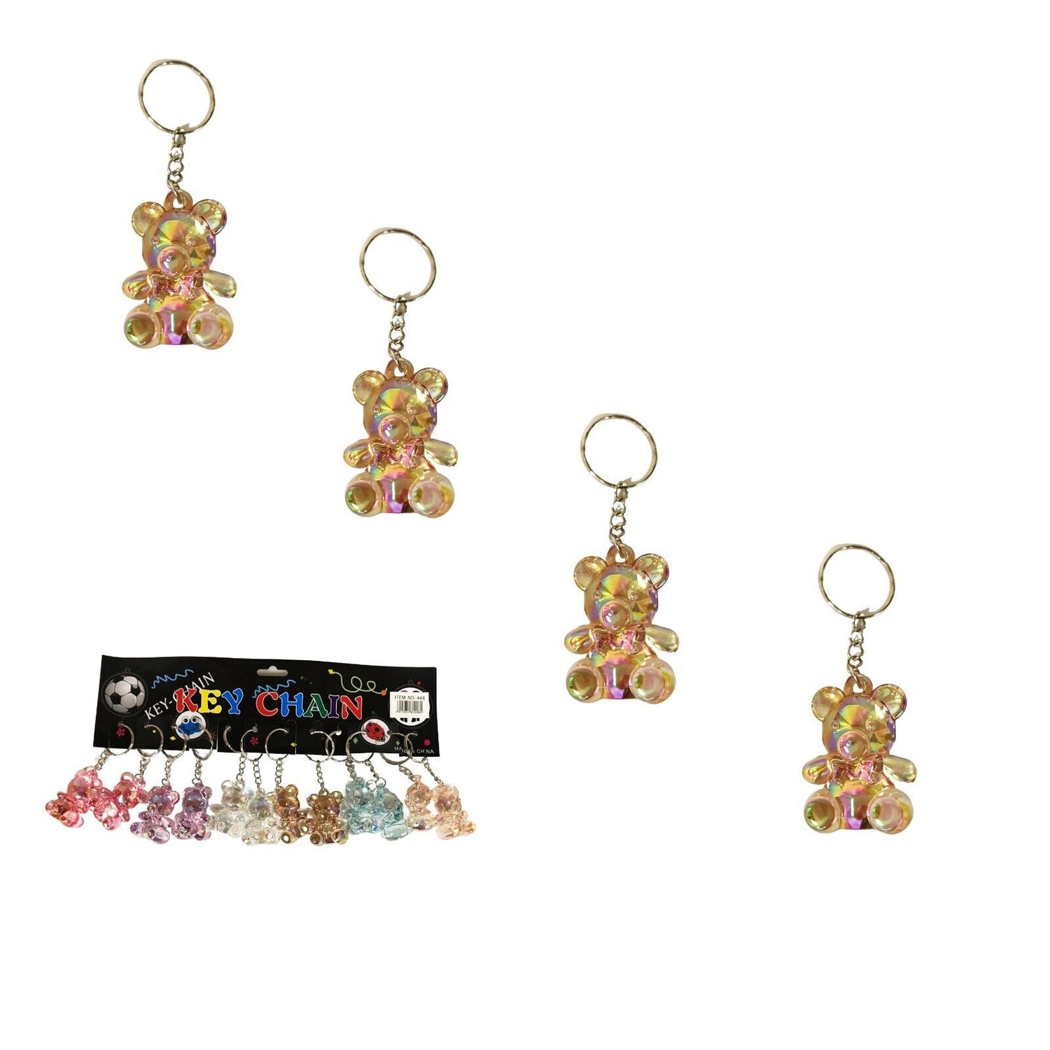 12 Pack Teddy Bear Keyring Keychain Mini Glass Cute Car Keyfob Key Ring Gift